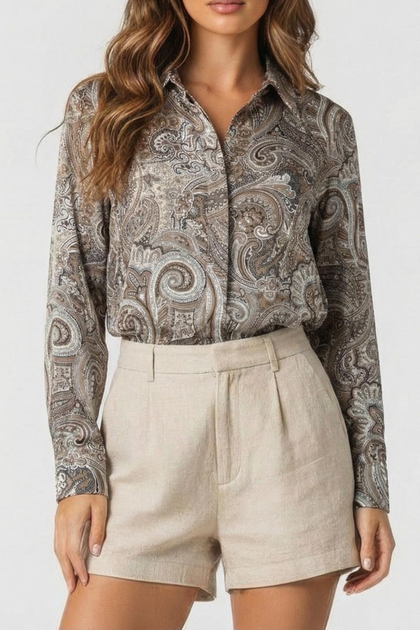 MARCIANO BY GUESS NEW MELISSA SHIRT FLORAL PAISLEY TAUPE 1