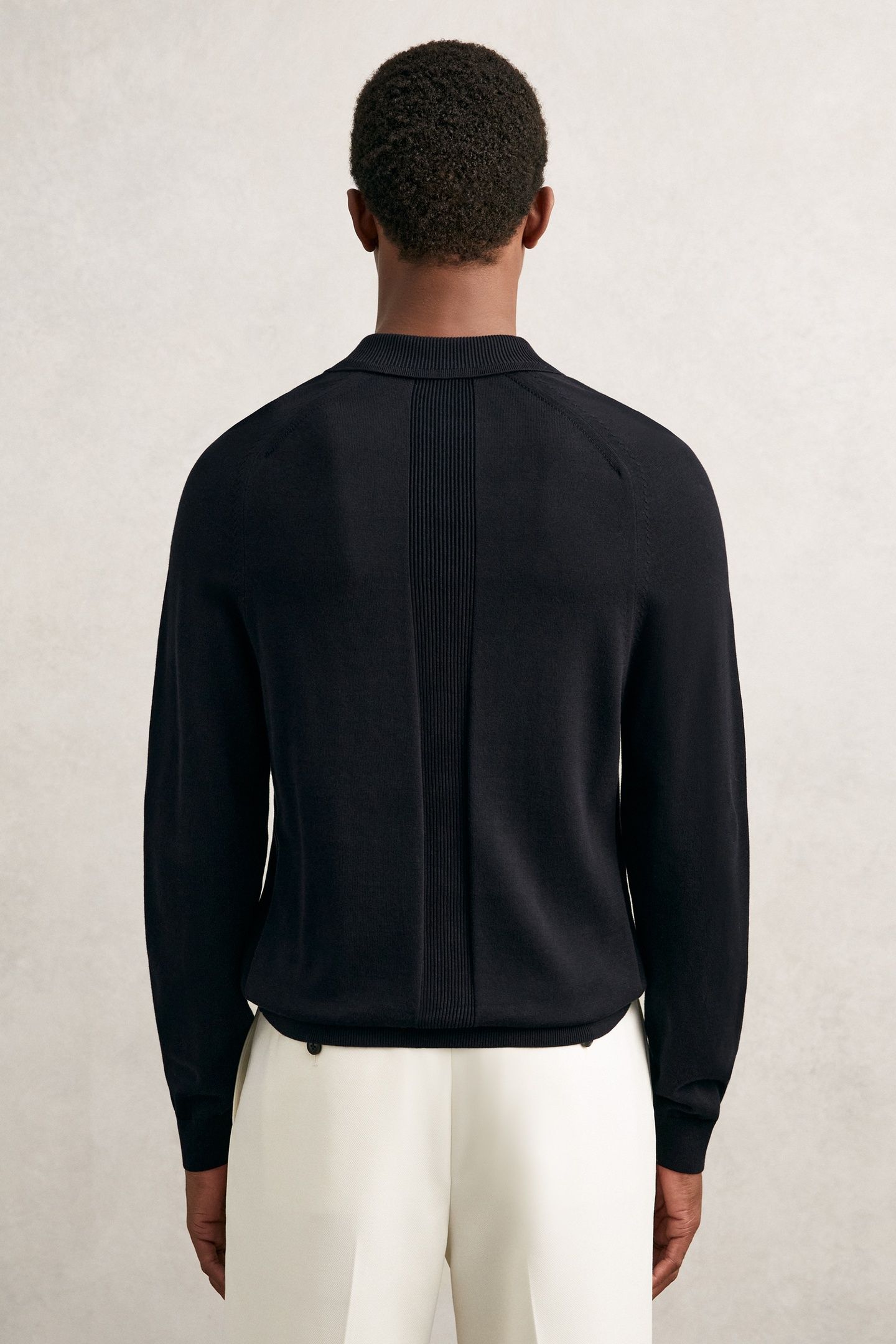 LS CONCEALED BUTTON PLACKET RIBBED COLLAR POLO NAVY 2