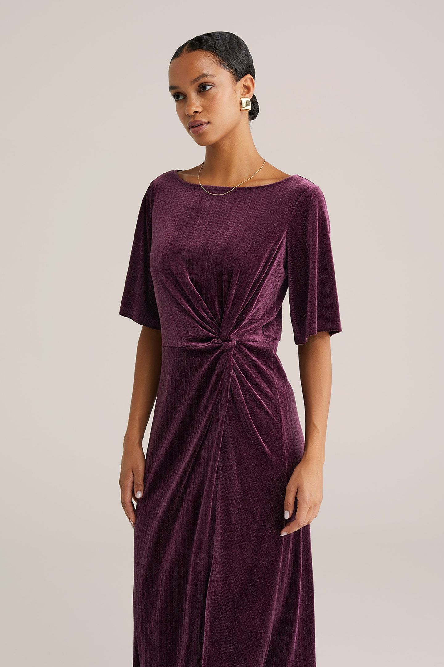 DRESS MID LENGTH AUBERGINE 1