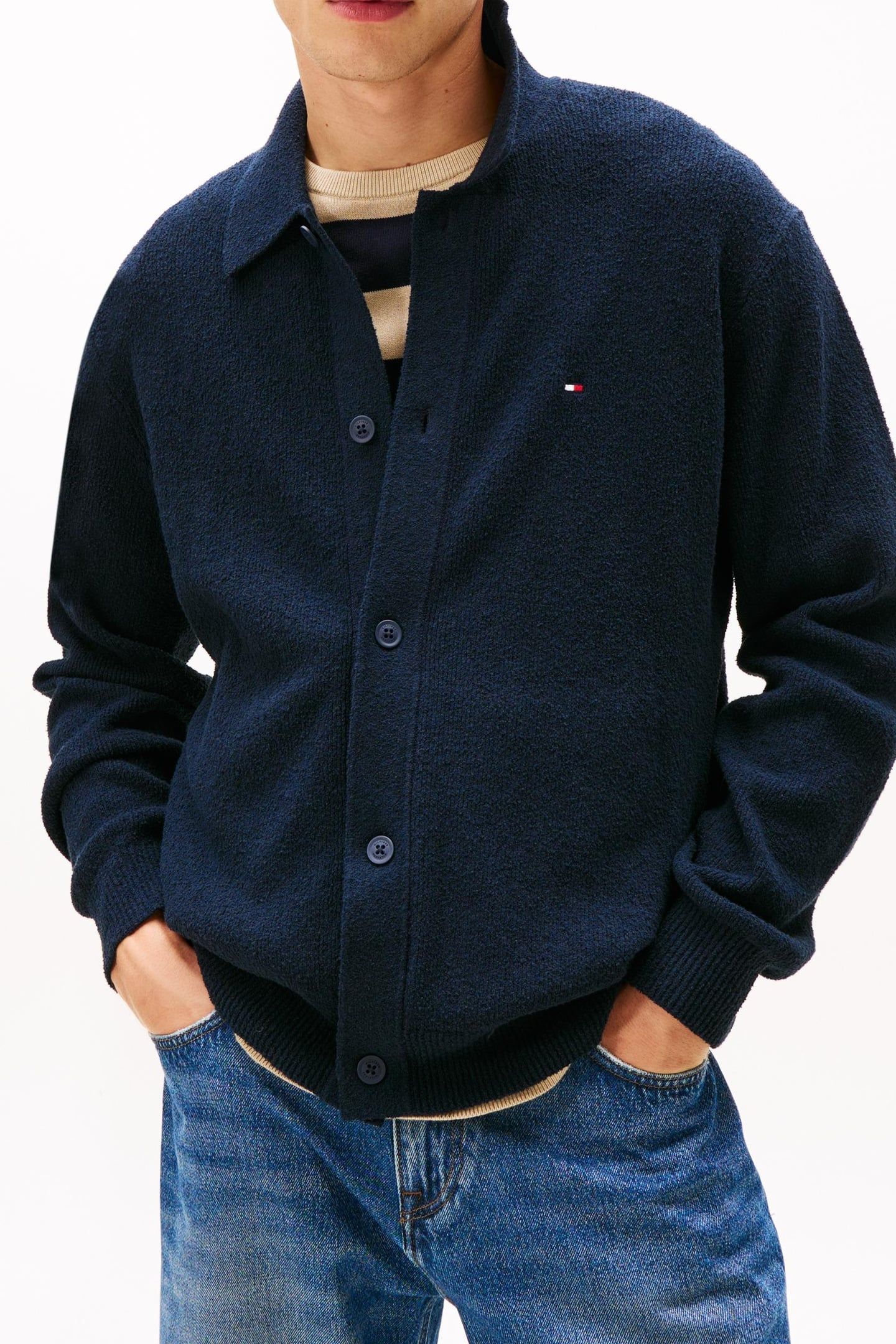 TEXTURED POLO CARDIGAN DESERT SKY 1