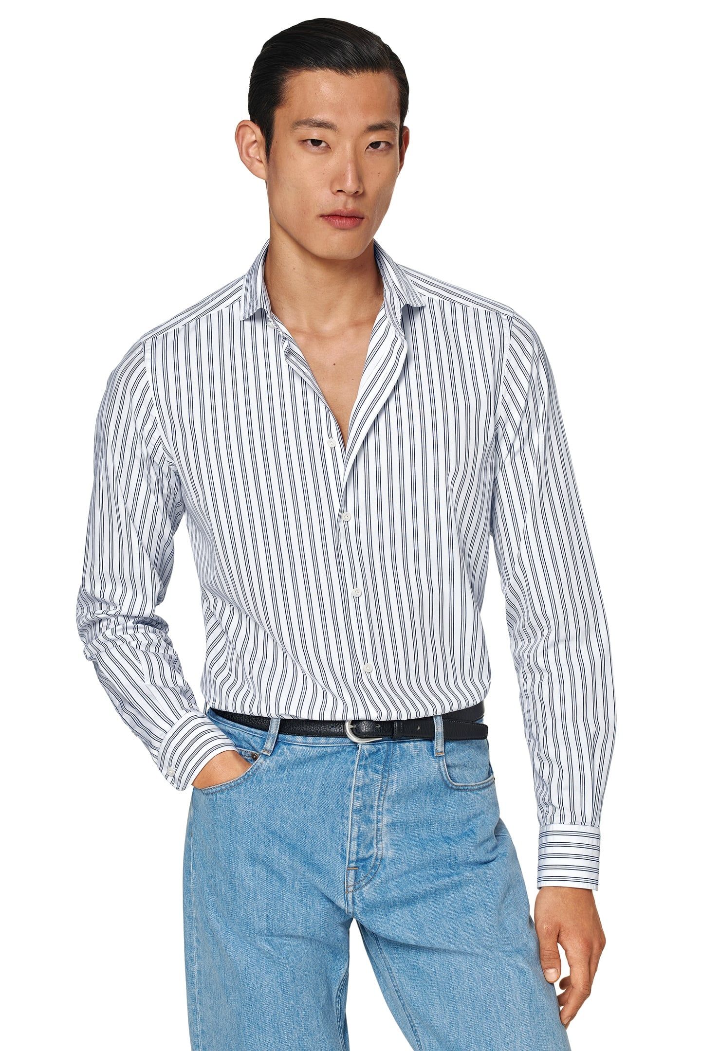 DARK BLUE STRIPE WASHED POPLIN NAVY 1