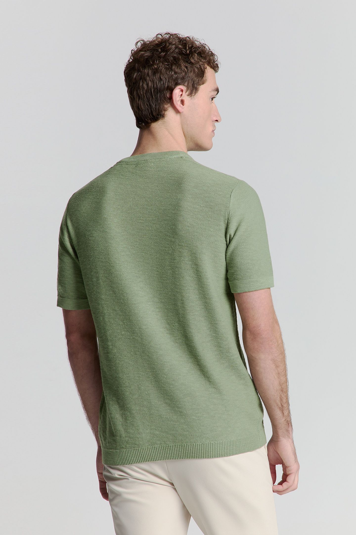 PULLOVER SHORT SLEEVE CREWNECK SOLID SLUB KNIT GREEN 2
