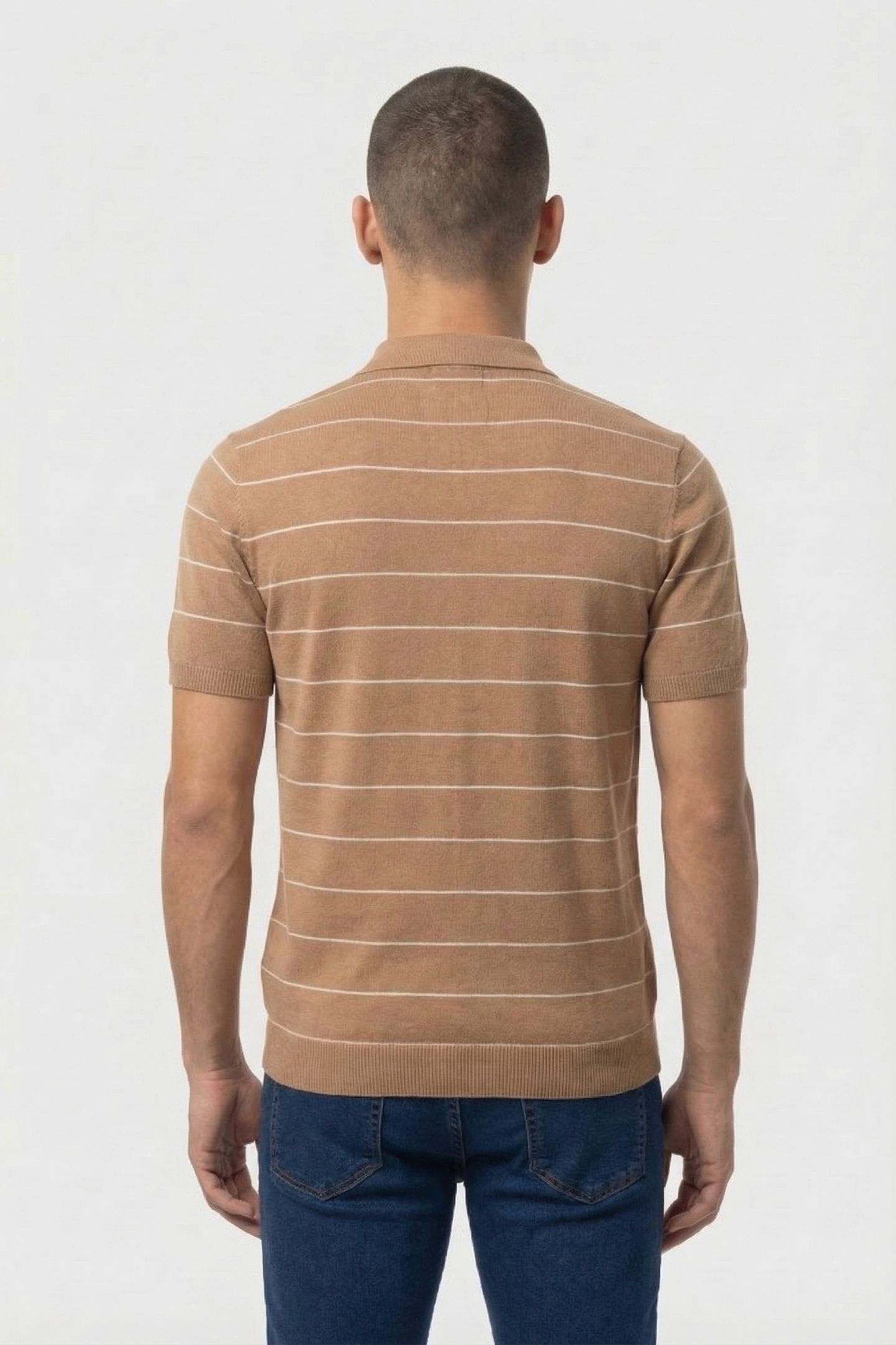 PULLOVER SHORT SLEEVE POLO BUTTON STRIPES KHAKI 2