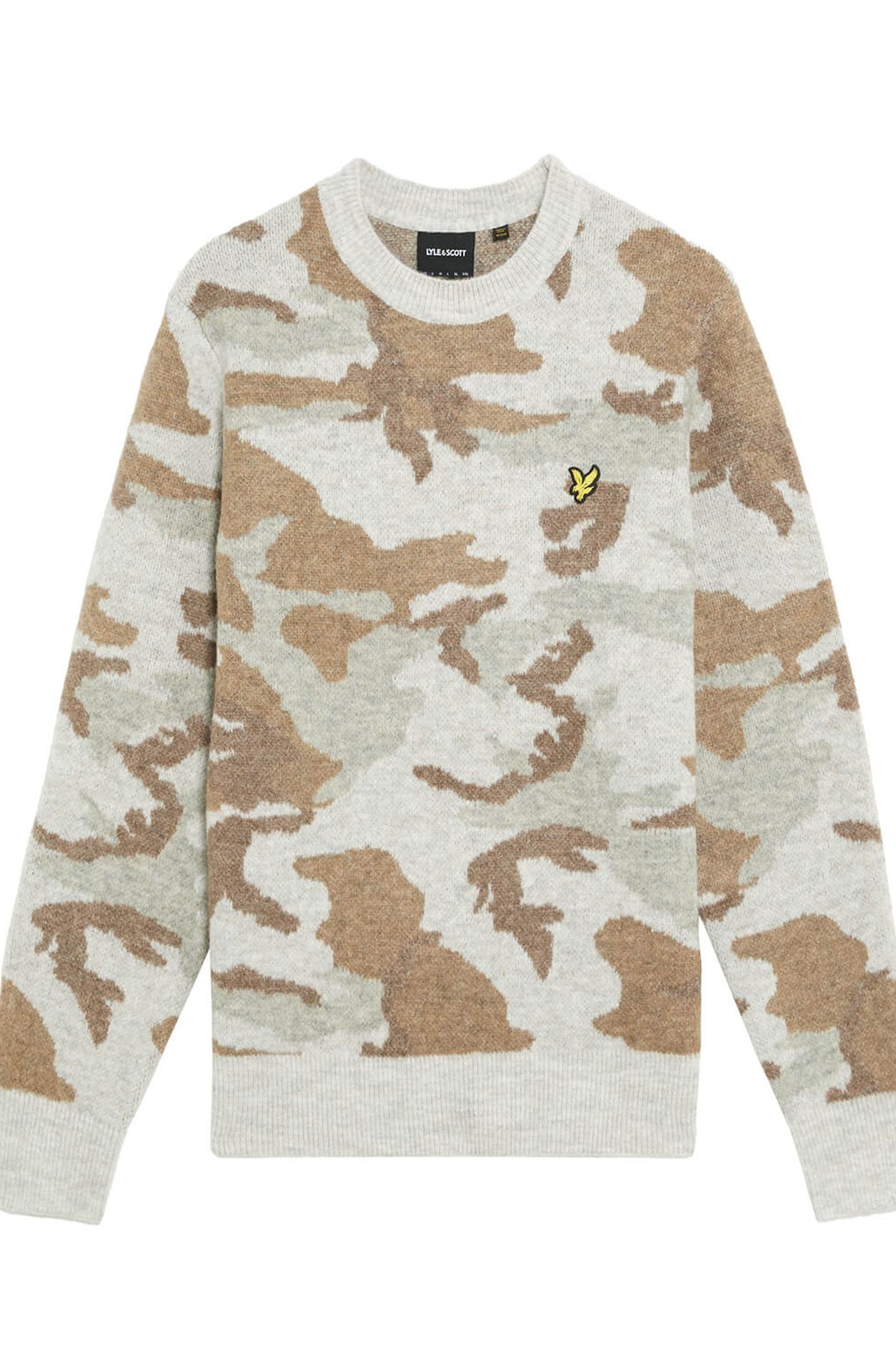 BRUSHED CAMOUFLAGE CREW NECK JUMPER GREY TAUPE 4