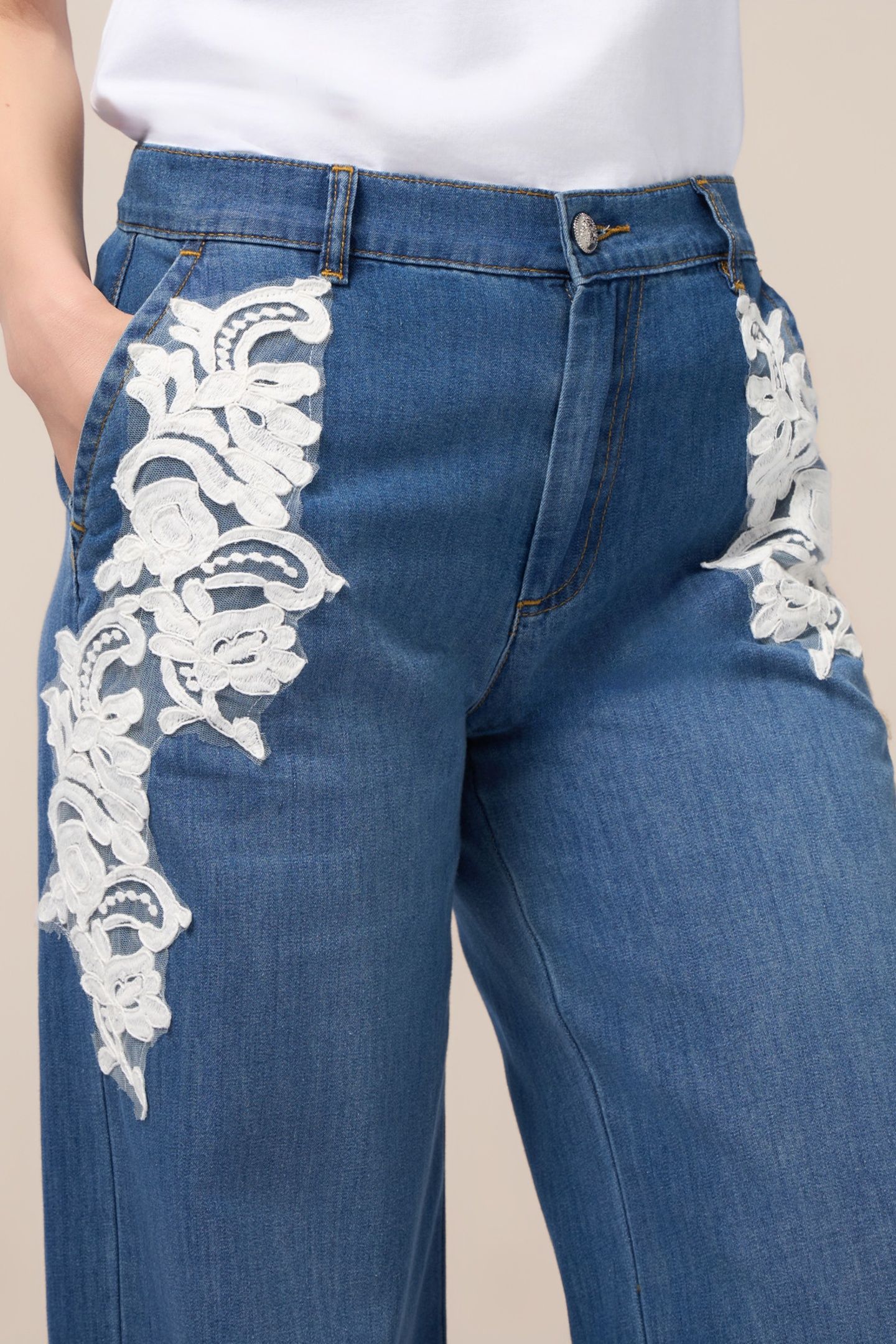 PALAZZO JEANS WITH DECORATIVE EMBROIDERY BLUE 5