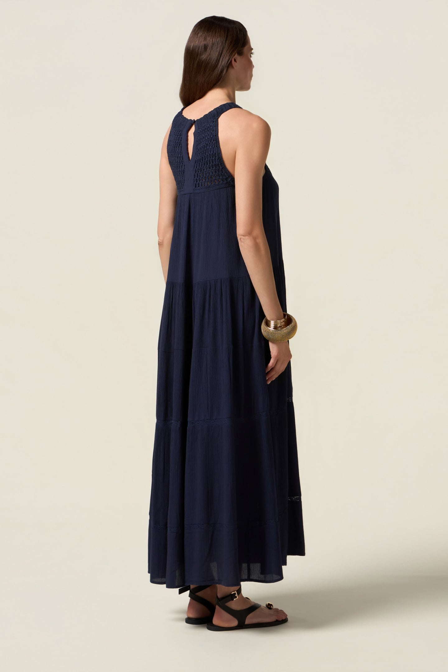 LONG DRESS WITH CROCHET INSERT BLUE 2