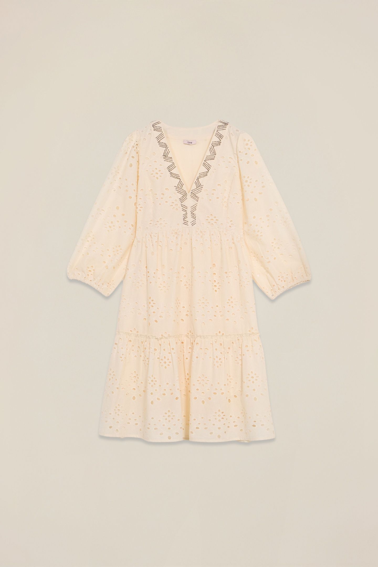 FLARED DRESS IN BRODERIE ANGLAISE LACE BEIGE 3