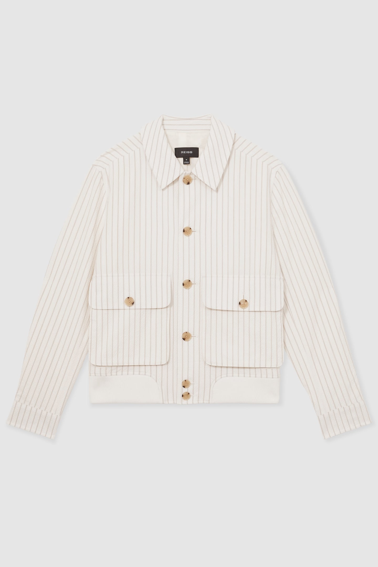 LS STRIPE SEERSUCKER HARRINGTON OFF WHITE/TAUPE BROWN 7