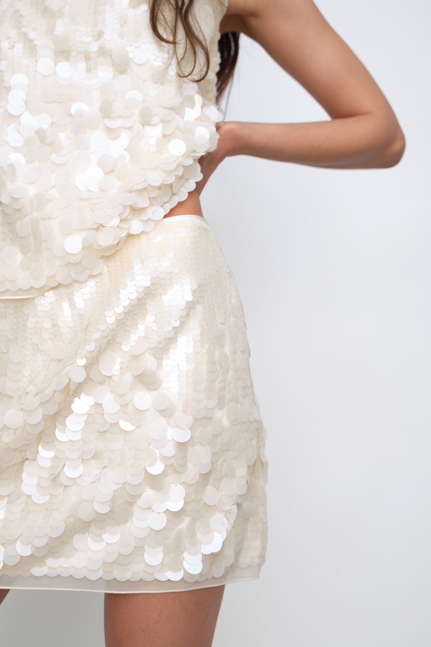 SEQUIN MINI SKIRT CREAM 4