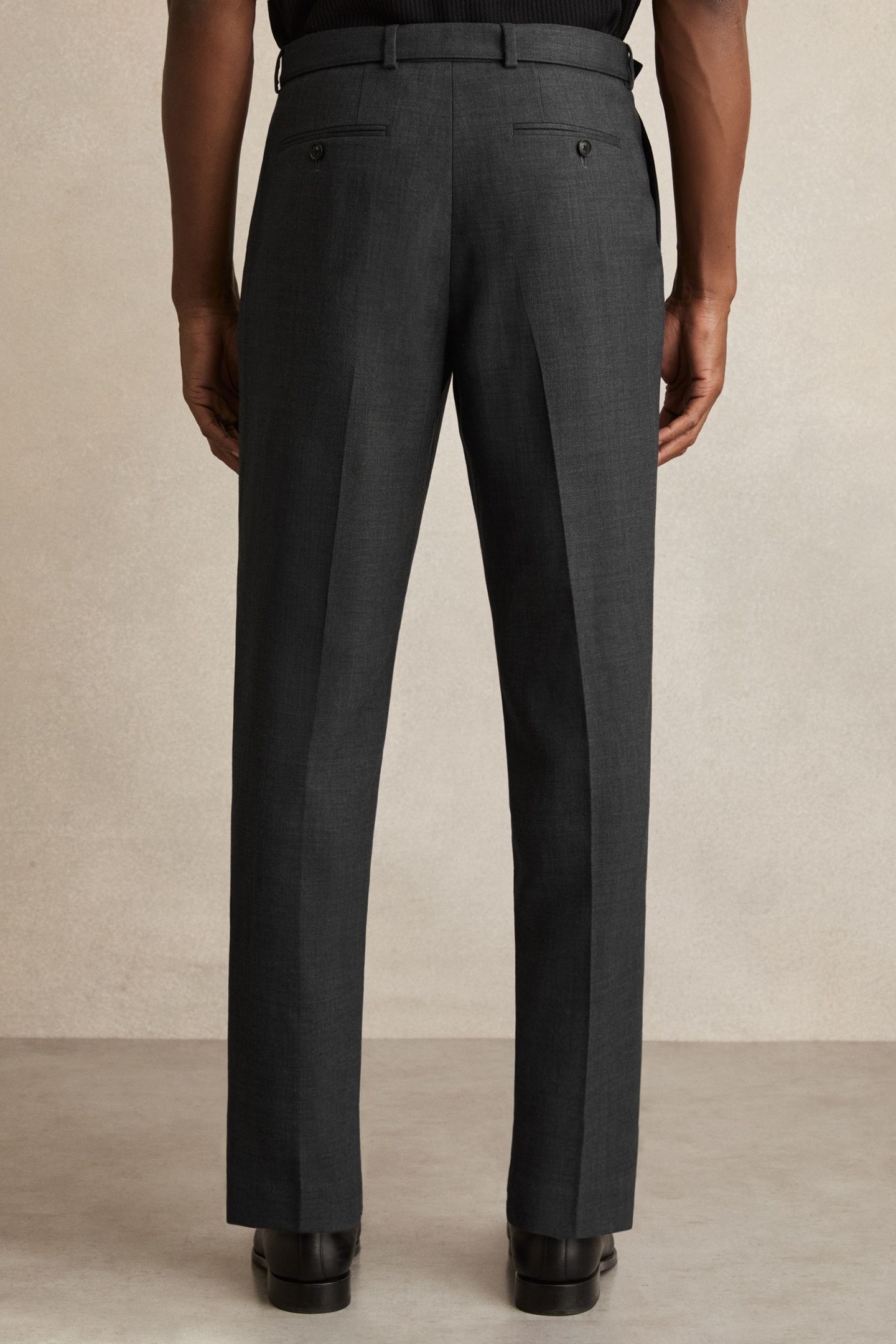 BELTED PLEATED TROUSER CHARCOAL GREY 3