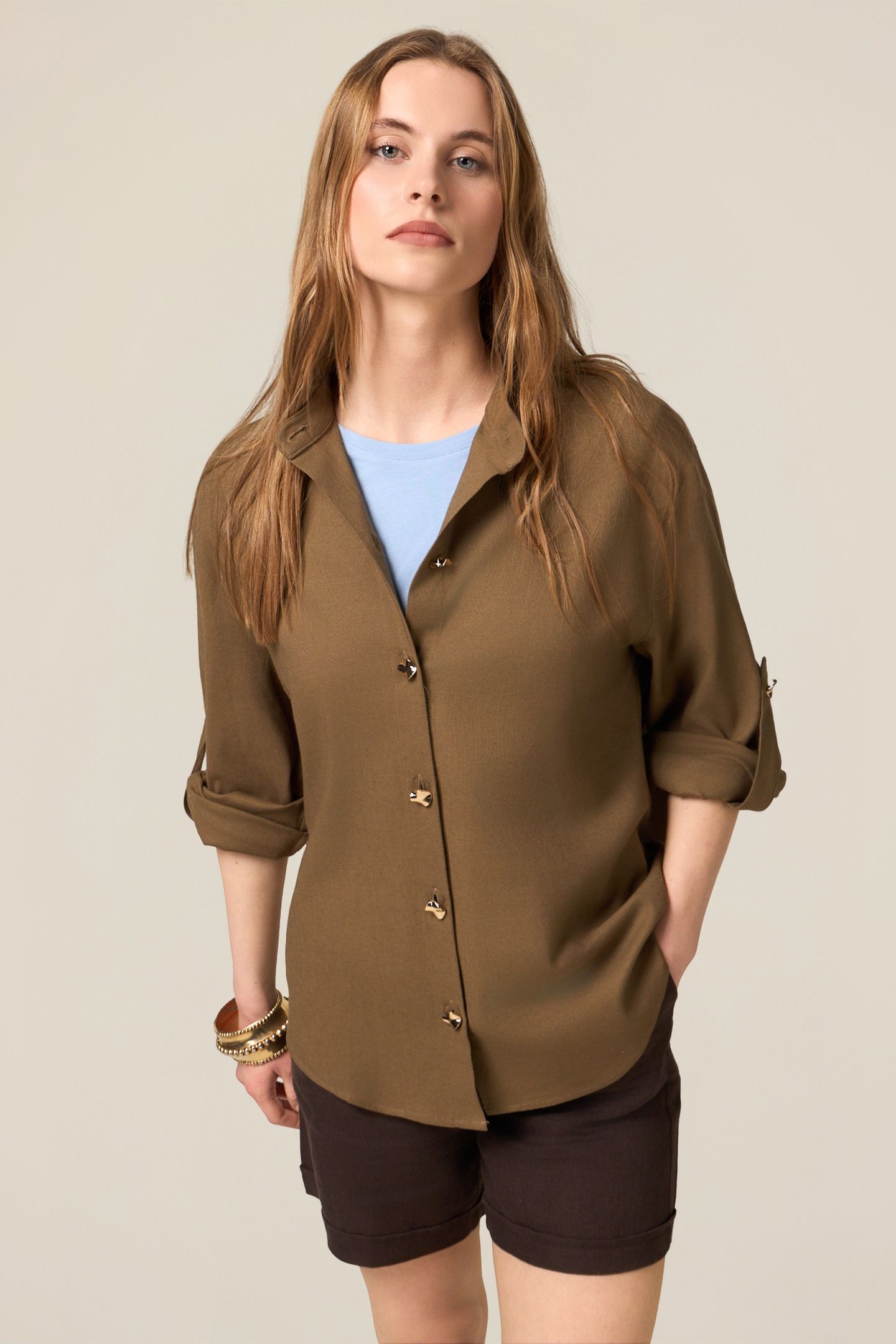 LINEN BLEND SHIRT JACKET MILITARY GREEN 1