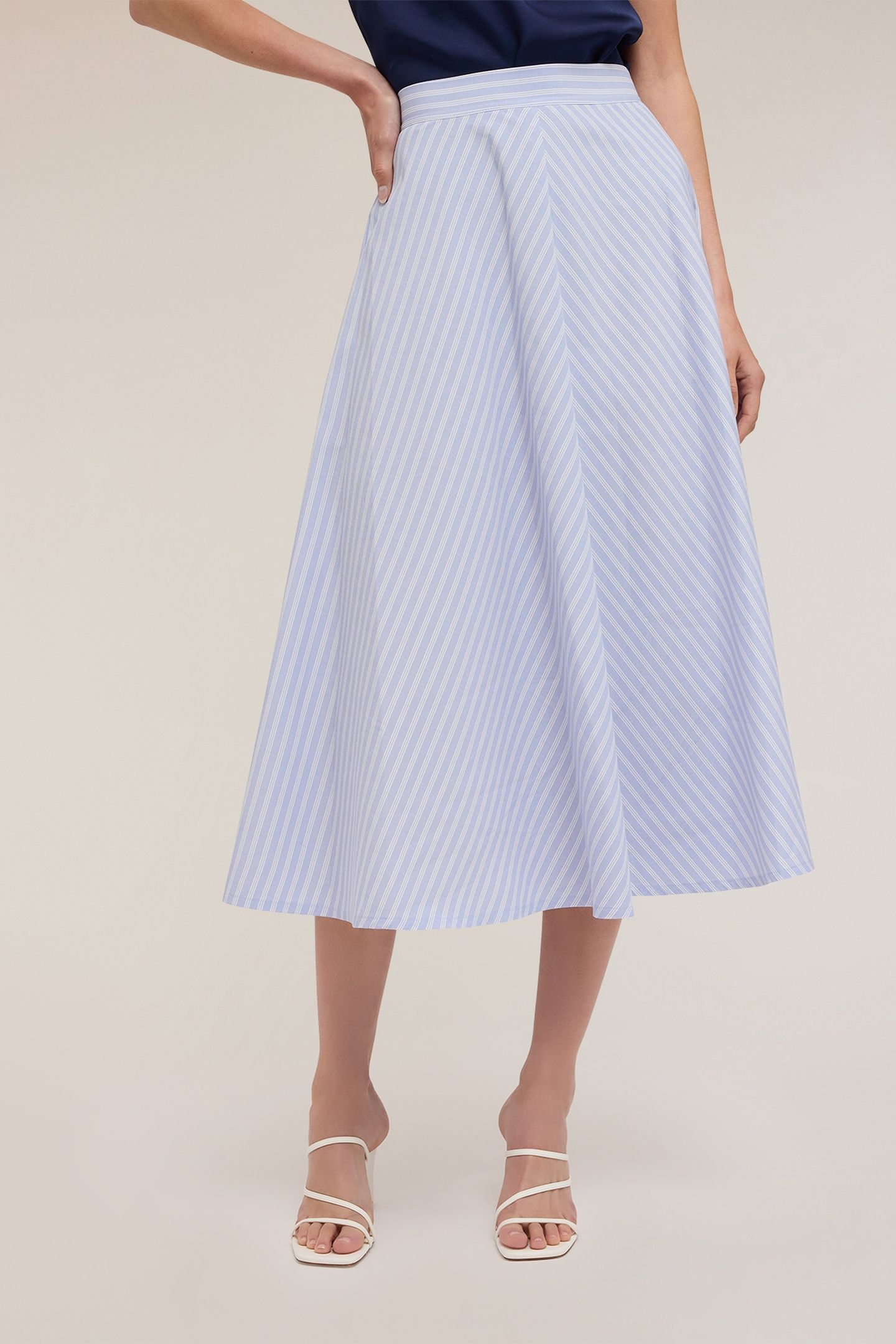 STRIPED COTTON MIDI SKIRT LIGHT BLUE 3