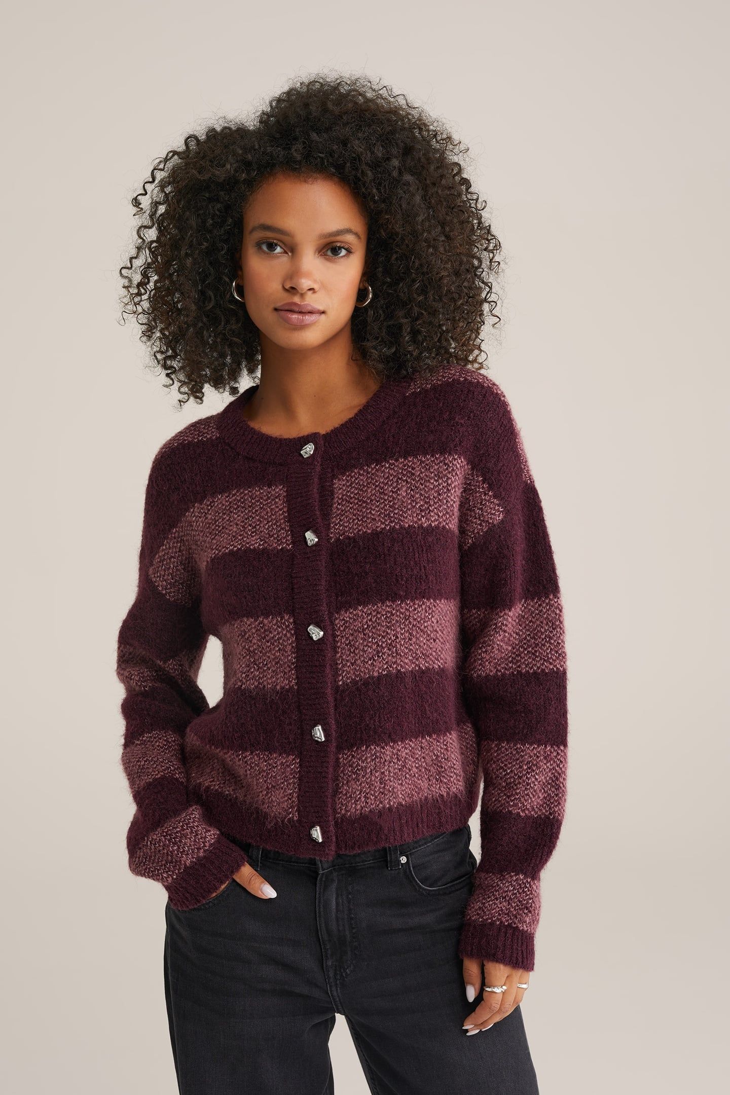 KNITTED CARDIGAN AUBERGINE 1