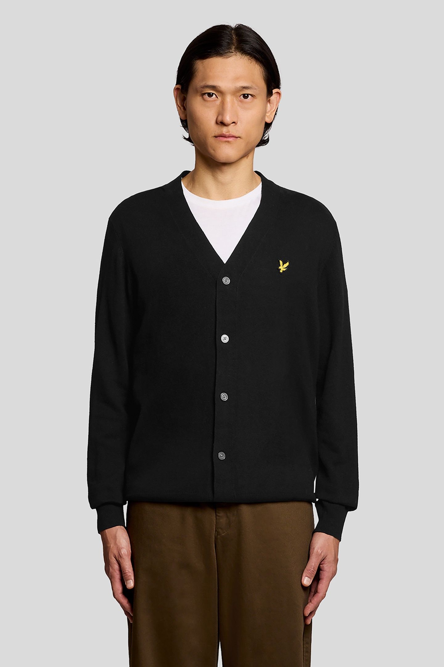 COTTON MERINO V NECK CARDIGAN JET BLACK 2