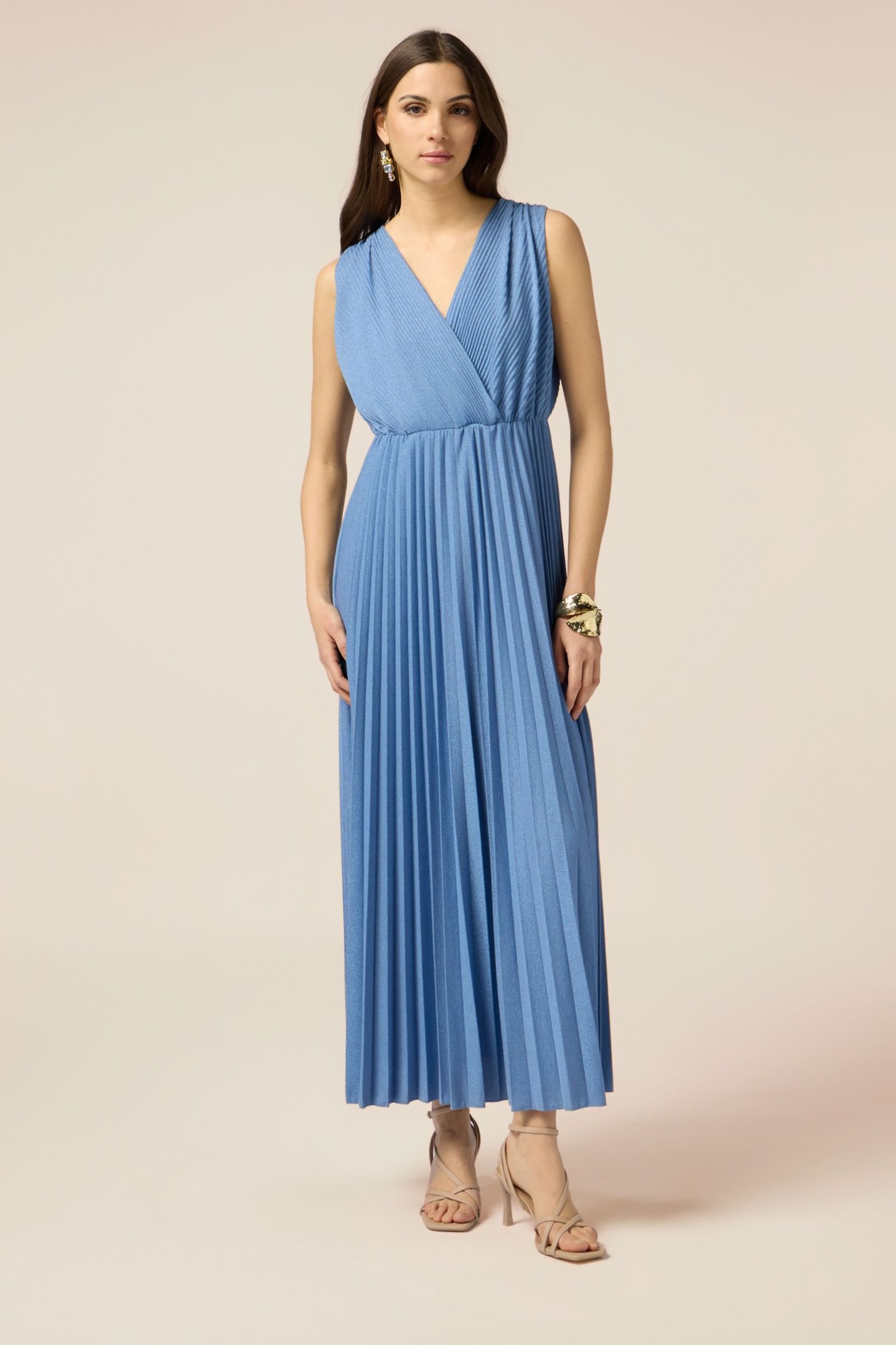 LONG PLEATED LUREX DRESS LIGHT BLUE 3