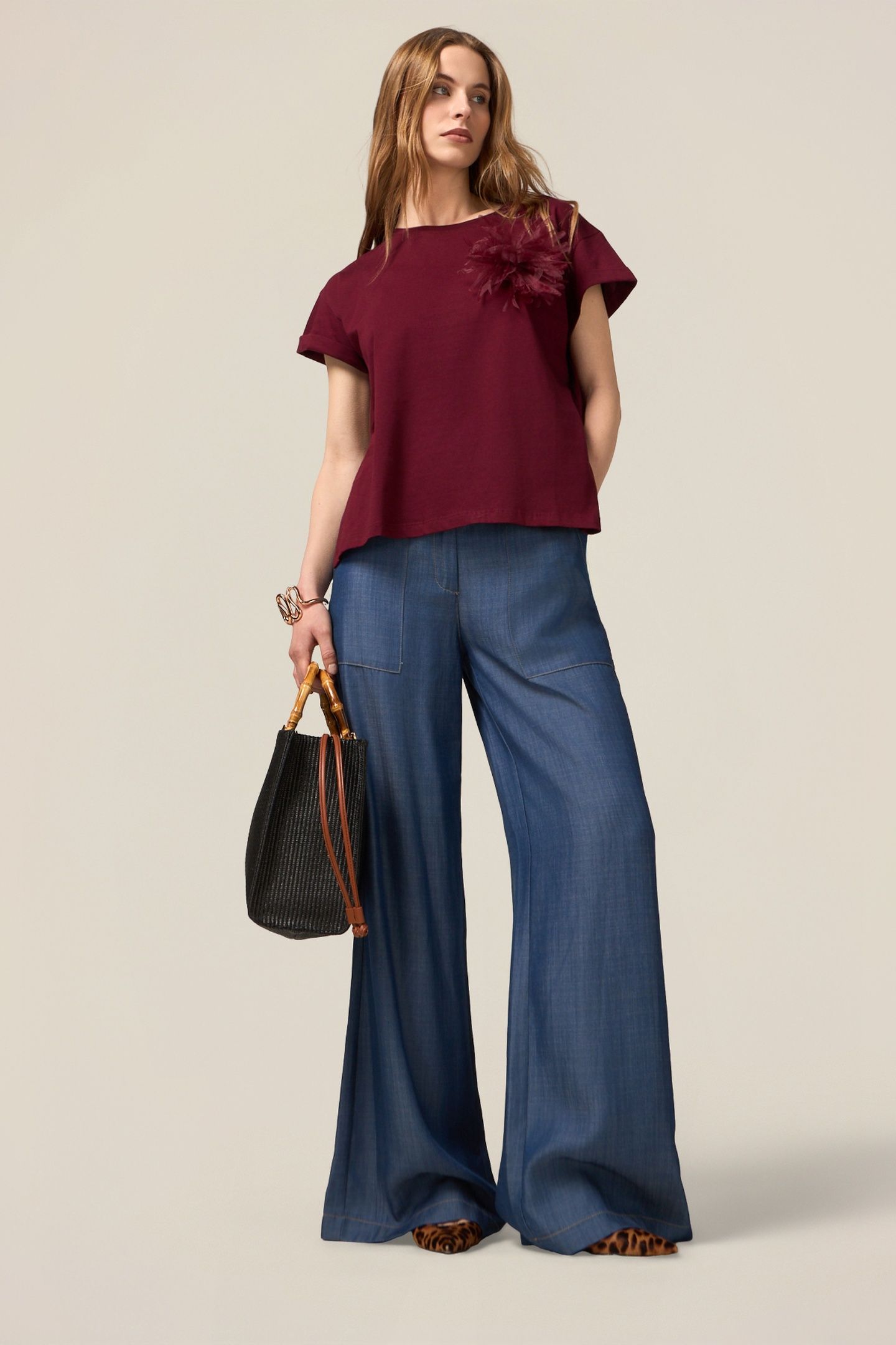 WIDE-LEG PALAZZO JEANS IN TENCEL SATIN BLUE 2