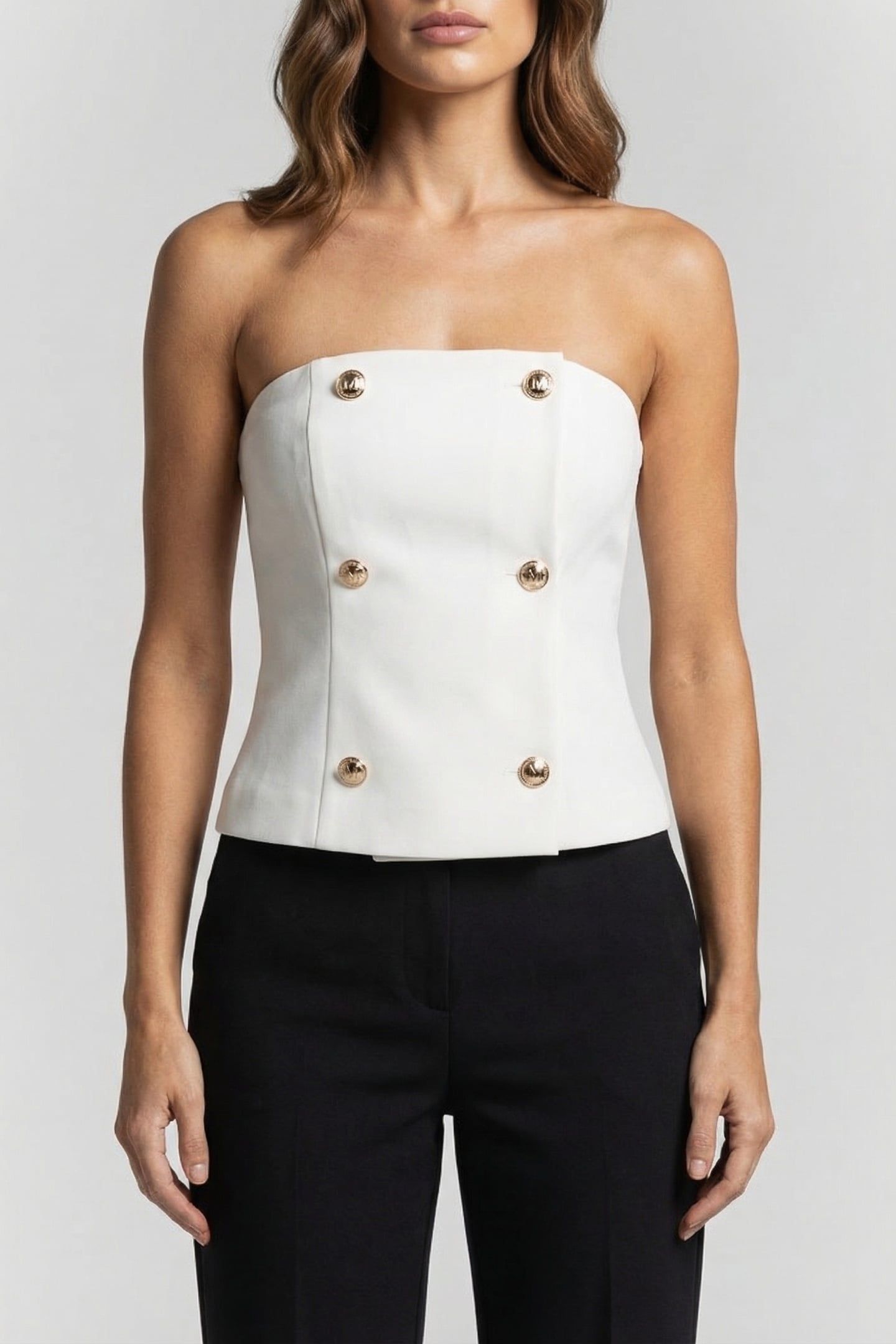MARCIANO BY GUESS BECKY BUSTIER TOP MACADAMIA 1