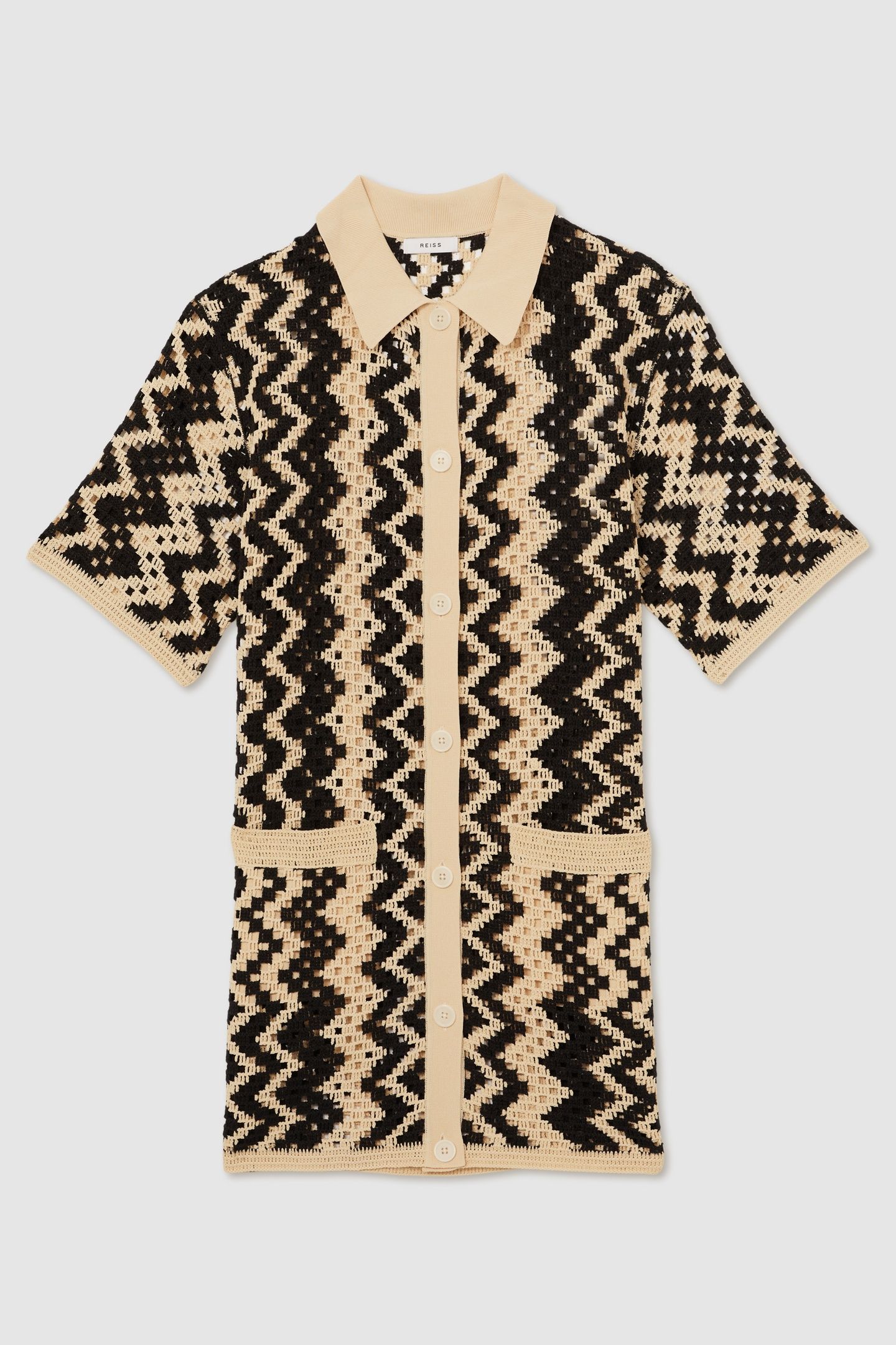 KNITTED CROCHET DRESS BLACK/CREAM 3