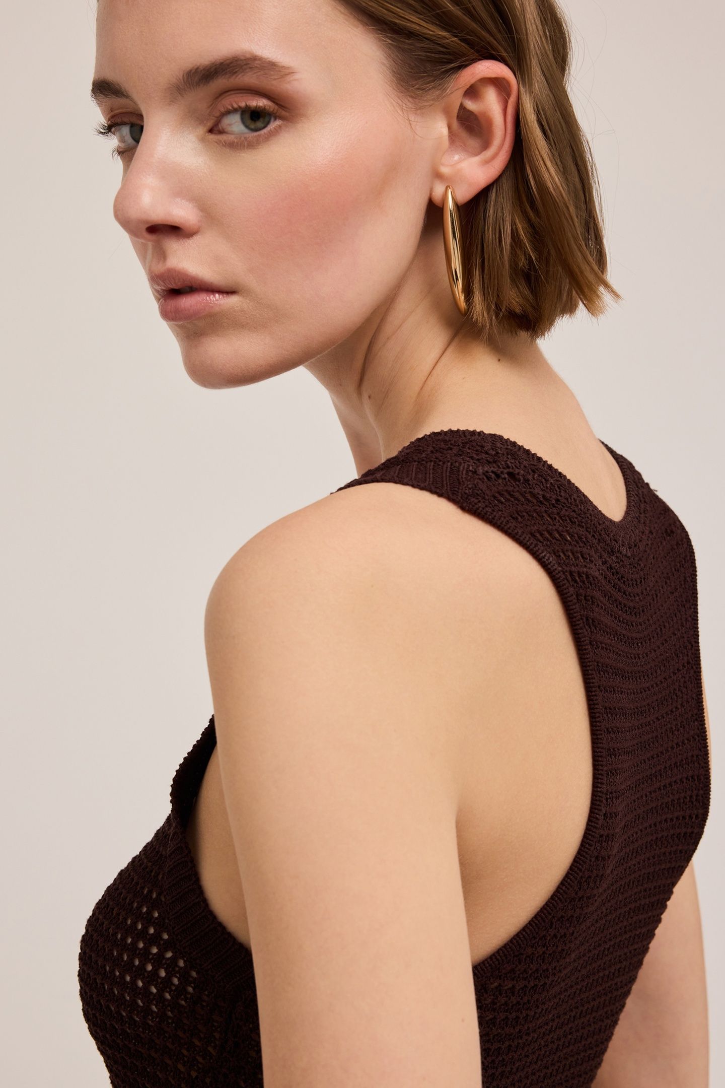OPENWORK KNIT DRESS WITH BODICE BROWN 3