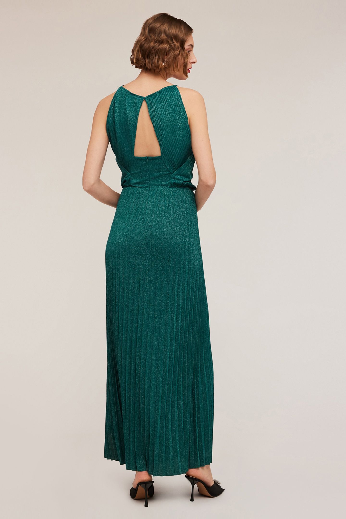 LONG PLEATED LUREX JERSEY DRESS GREEN 2