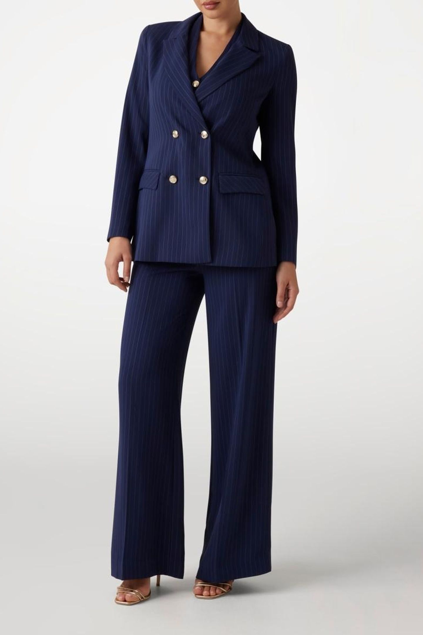 MARCIANO BY GUESS SIDNEY WIDE LEG PANT NAVY PINSTRIPE WHITE 1