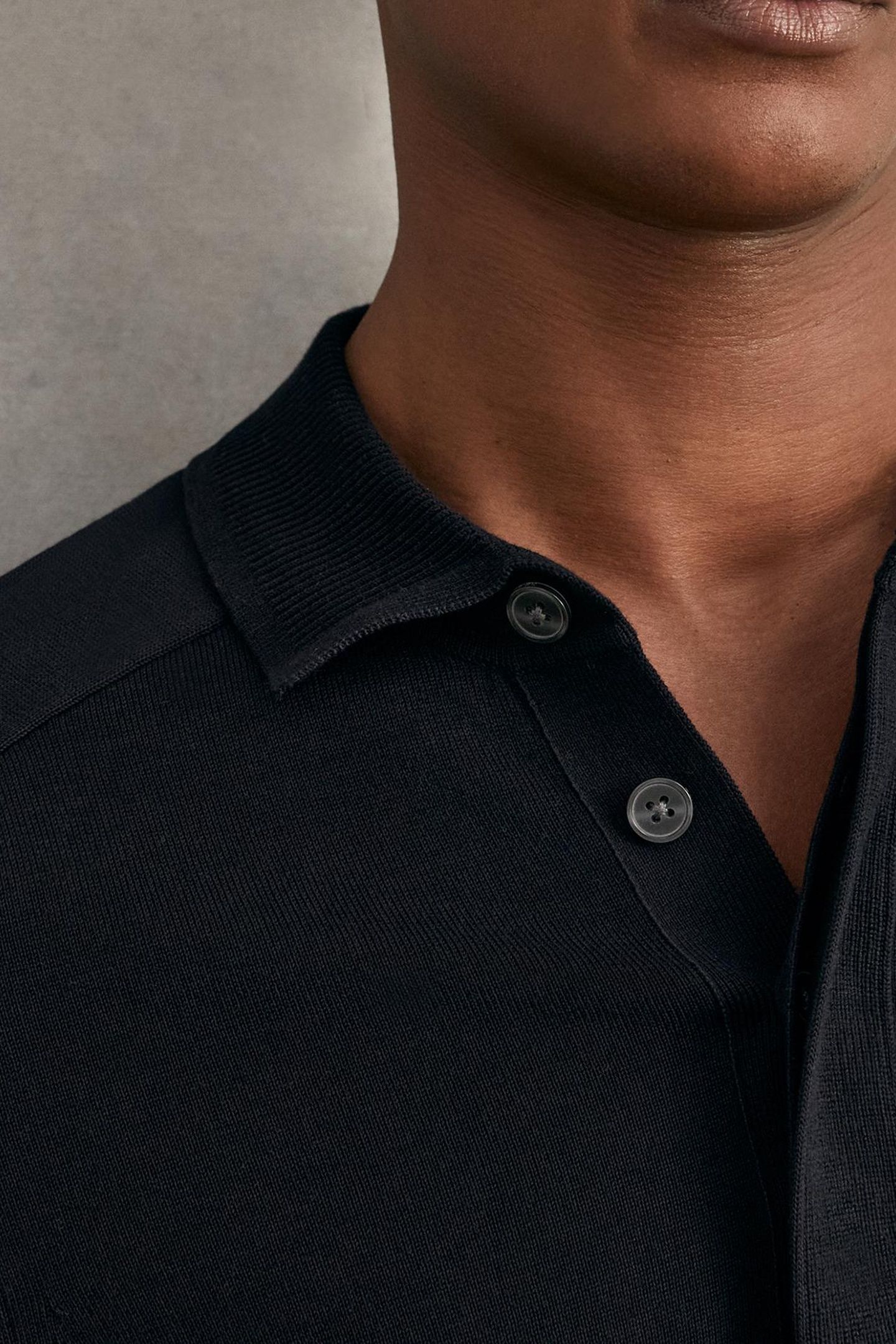 LS CONCEALED BUTTON PLACKET RIBBED COLLAR POLO NAVY 5