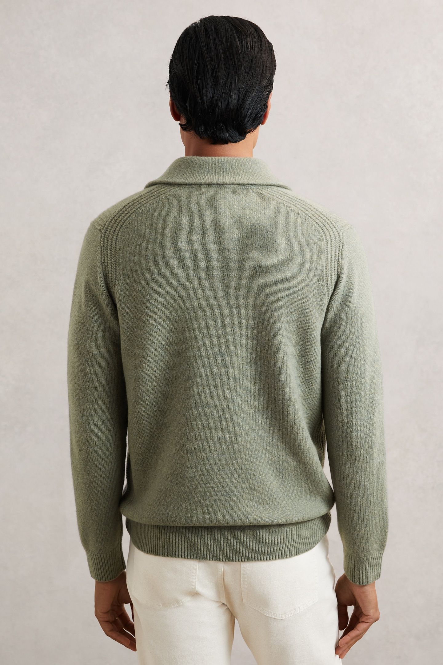 LS HALF BUTTON POLO JUMPER SAGE GREEN 2