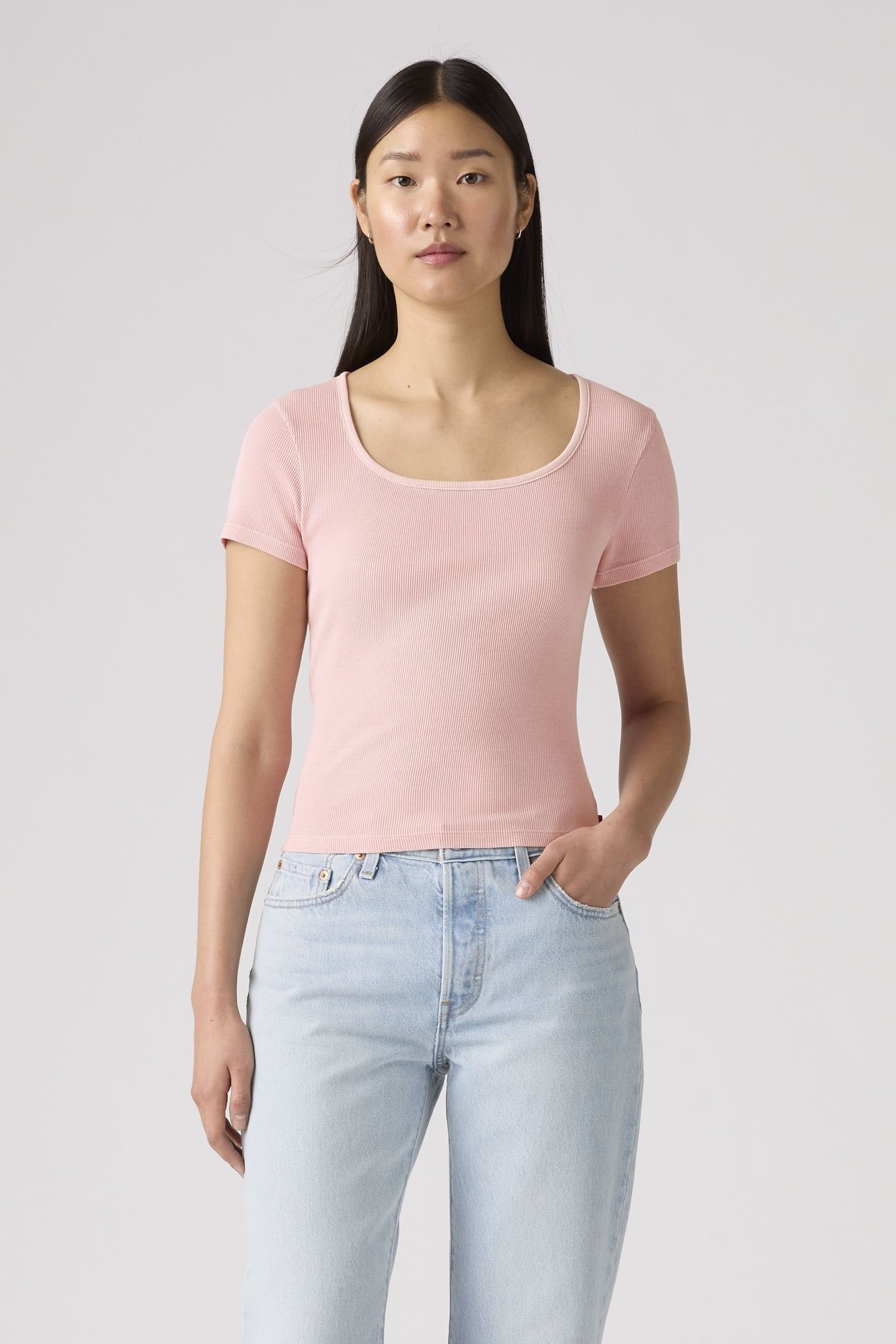 ESSENTIAL SQUARE NECK TEE PINK 2