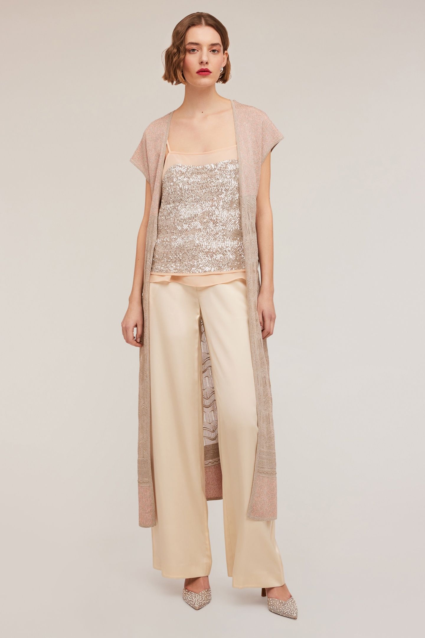 LONG PATTERNED LUREX KNIT CARDIGAN PINK 3