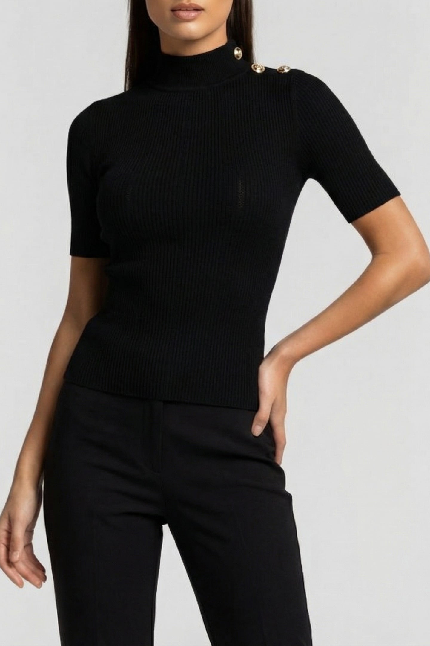 MARCIANO BY GUESS GRACE MOCK NECK SS SWEATER JET BLACK 1