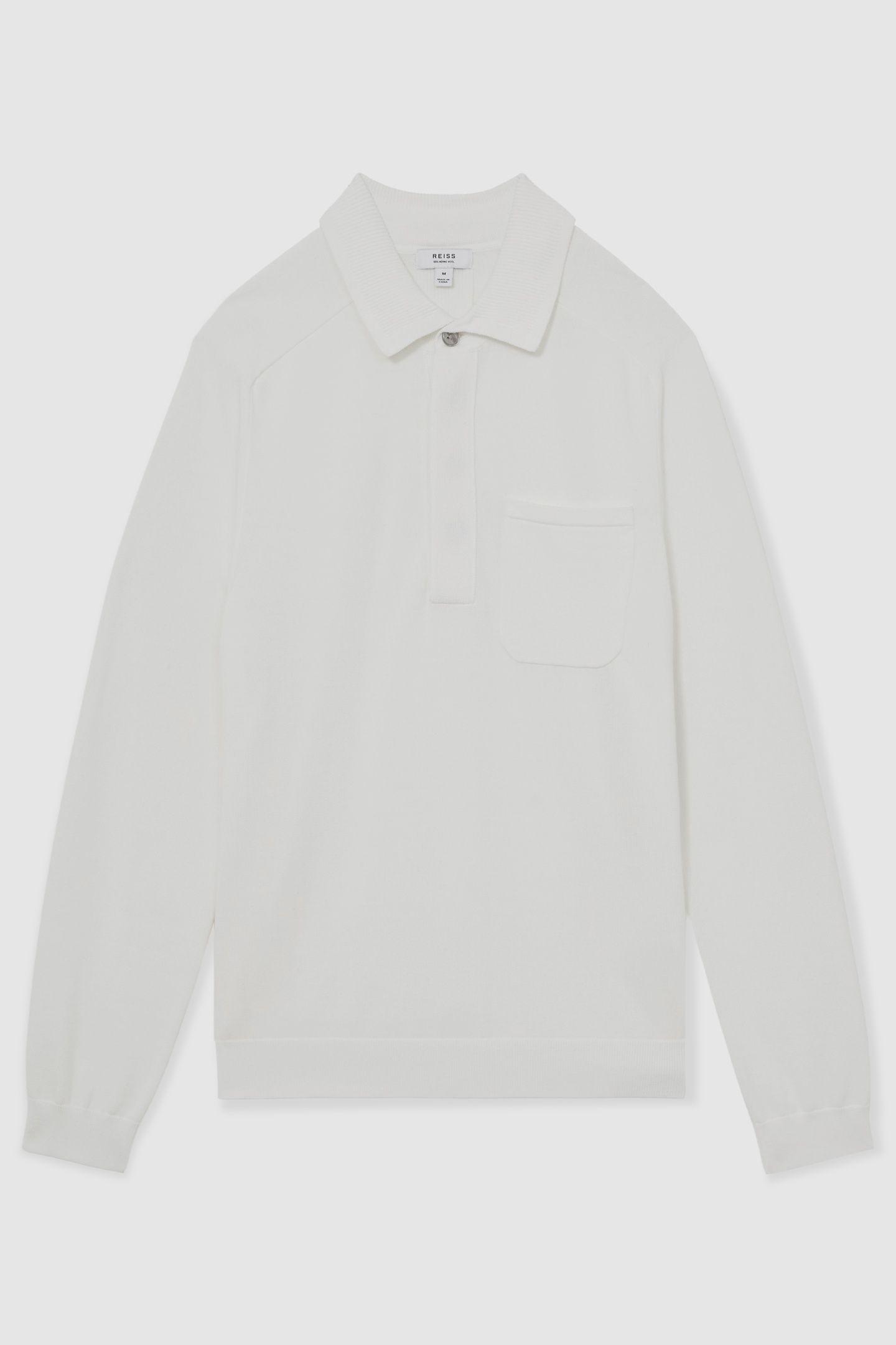LS CONCEALED BUTTON PLACKET RIBBED COLLAR POLO WHITE 4
