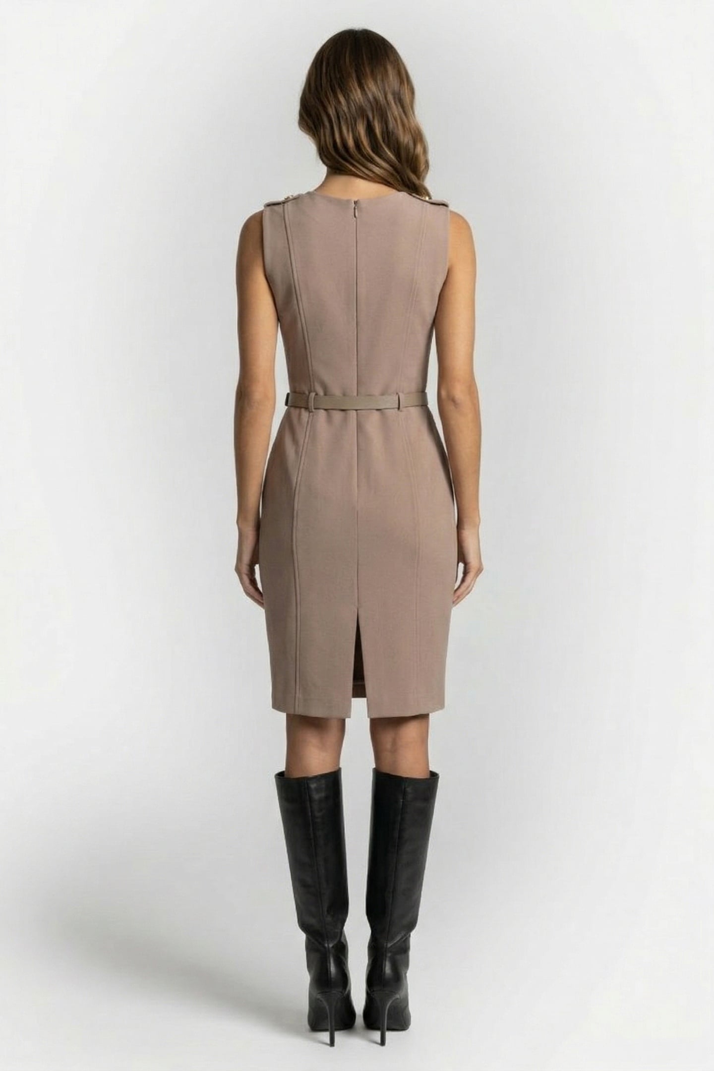 MARCIANO BY GUESS MASHA BELTED DRESS SILK TAUPE 2
