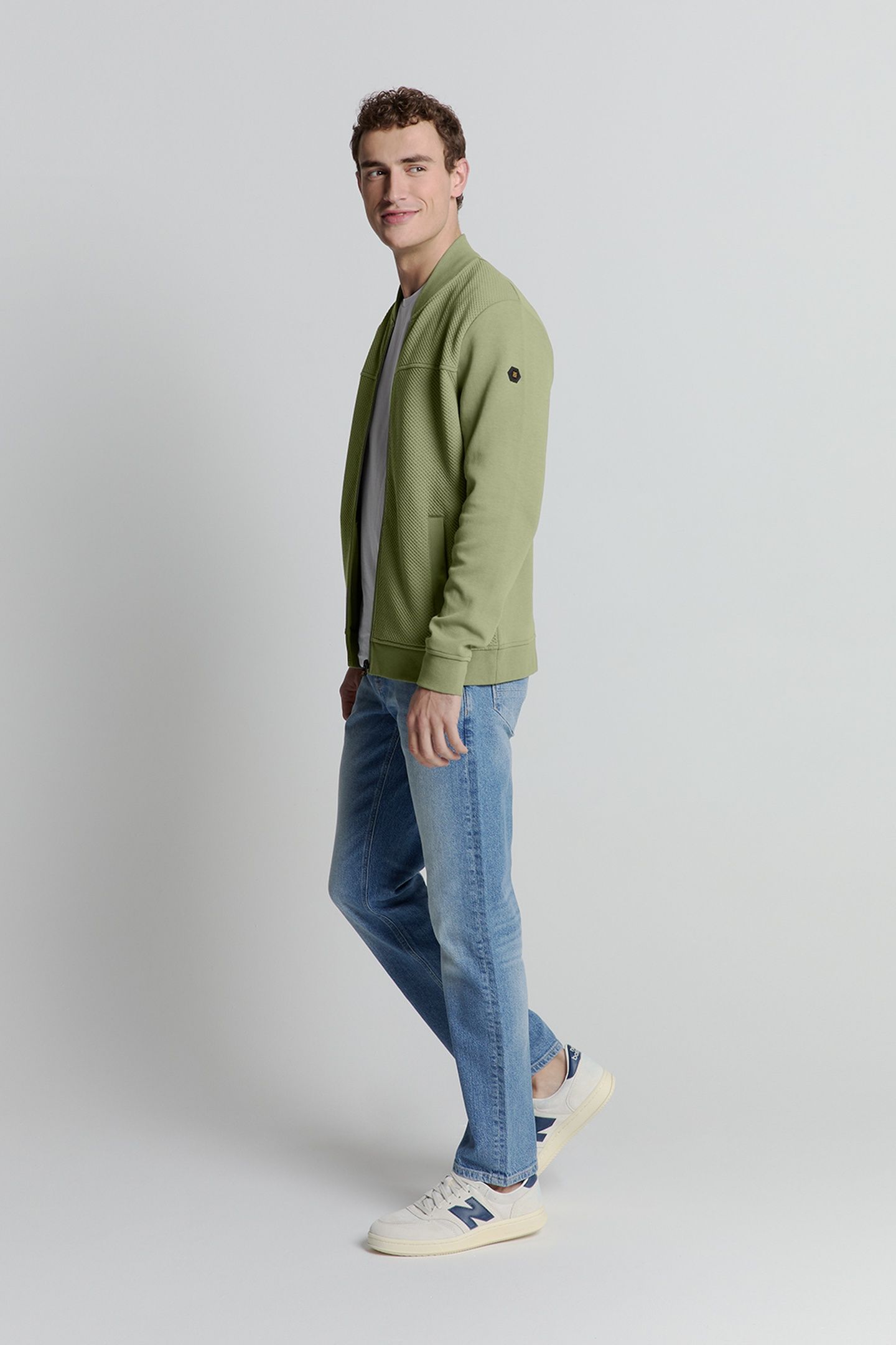 SWEATER FULL ZIPPER JACQUARD MIX BOMBER LIGHT ARMY 4