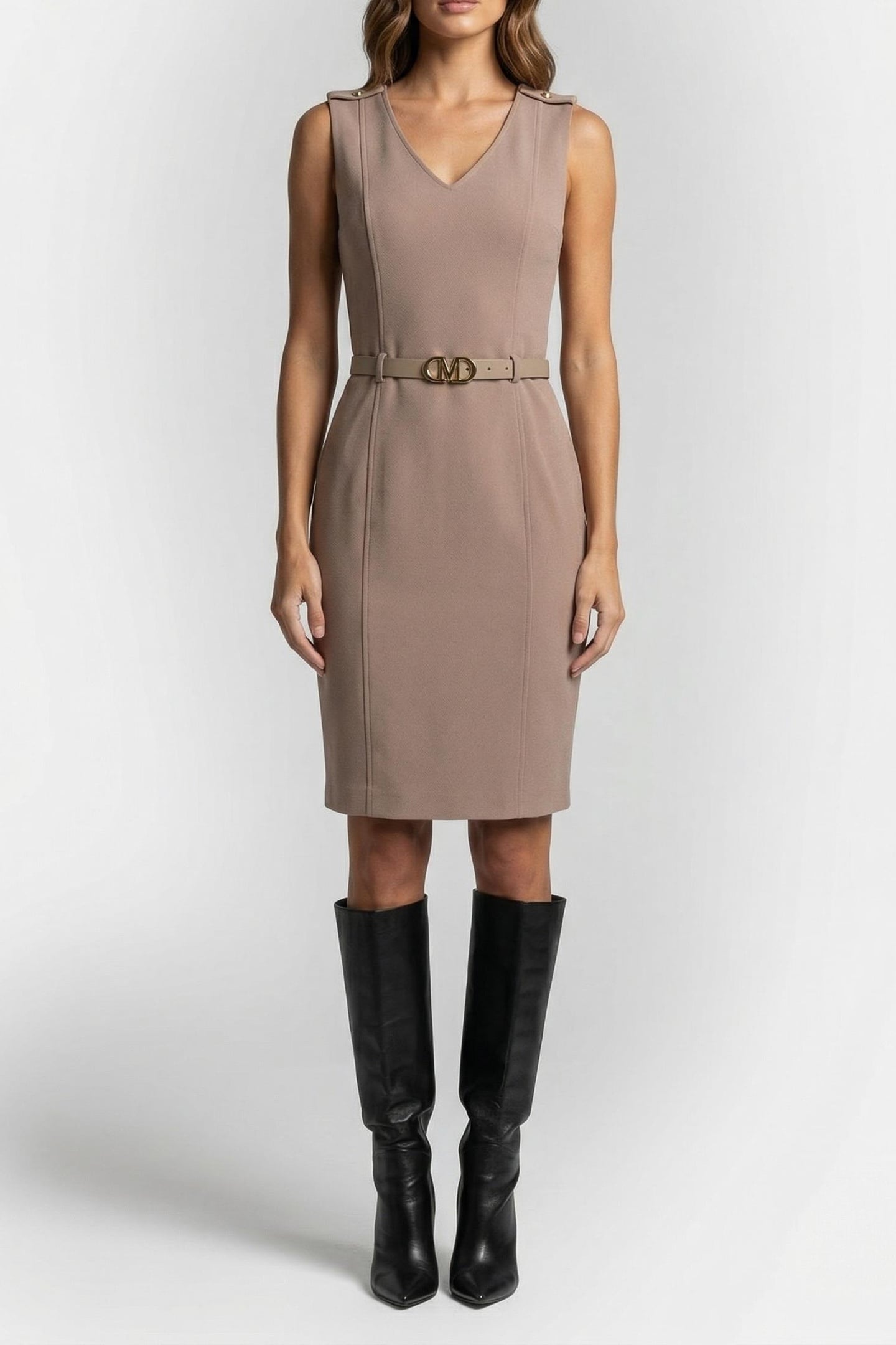 MARCIANO BY GUESS MASHA BELTED DRESS SILK TAUPE 1
