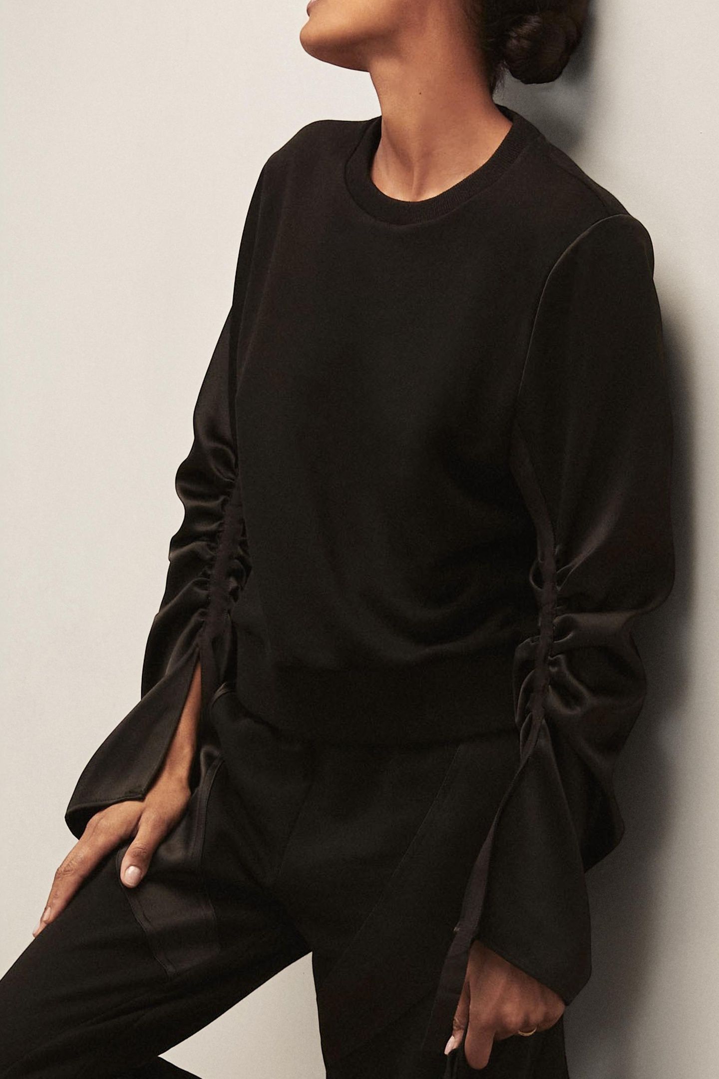 WOVEN MIXED SWEAT TOP BLACK 2