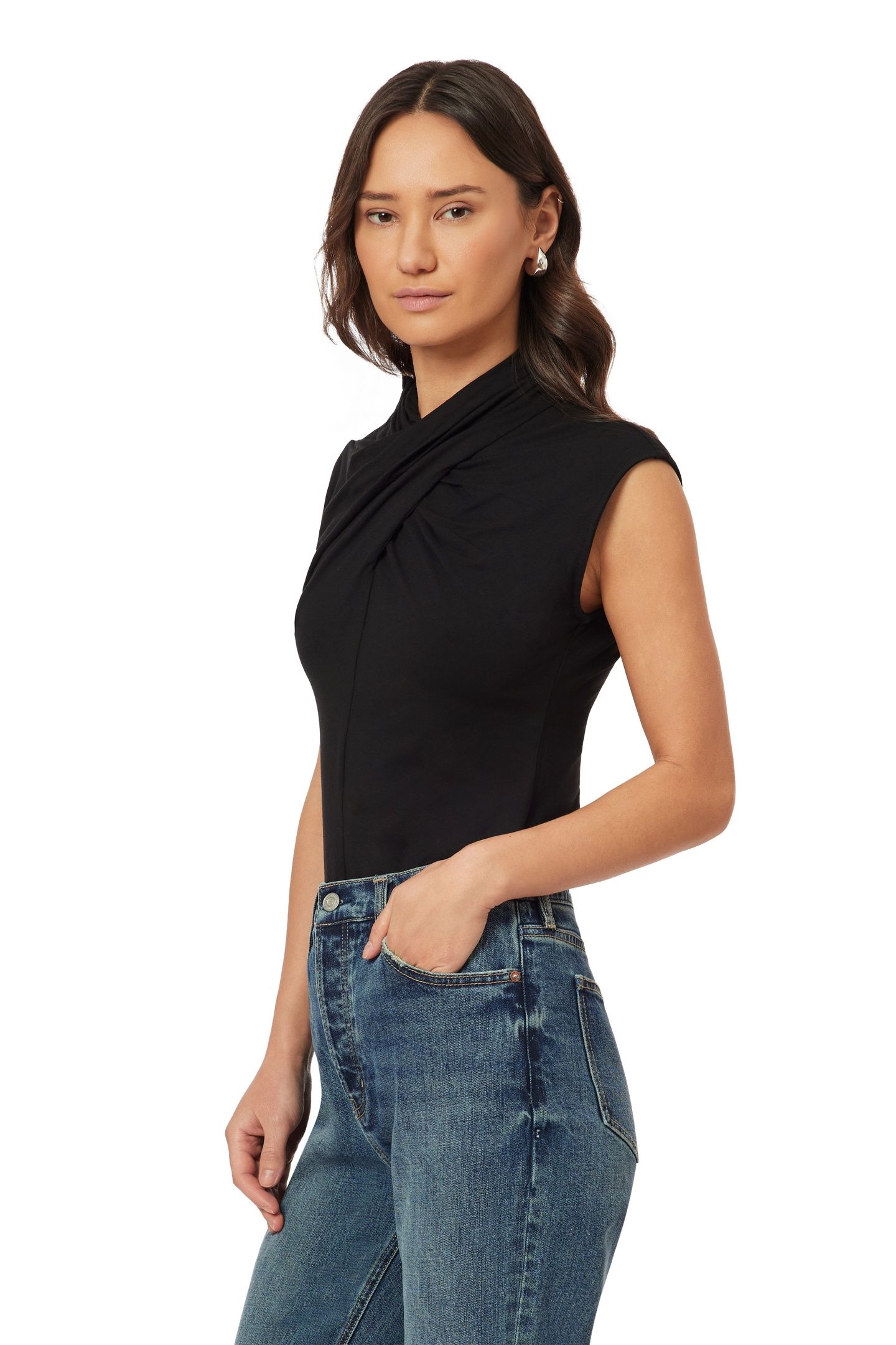 DRAPED NECK TOP BLACK NIGHT 5