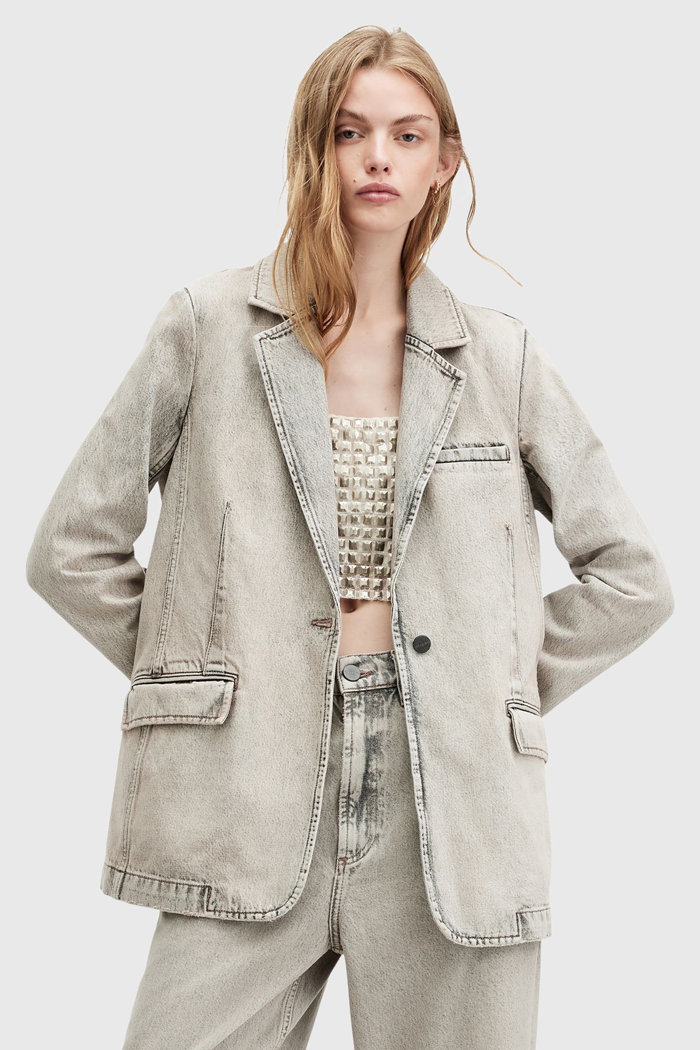 EVER DENIM BLAZER SAND GREY 1