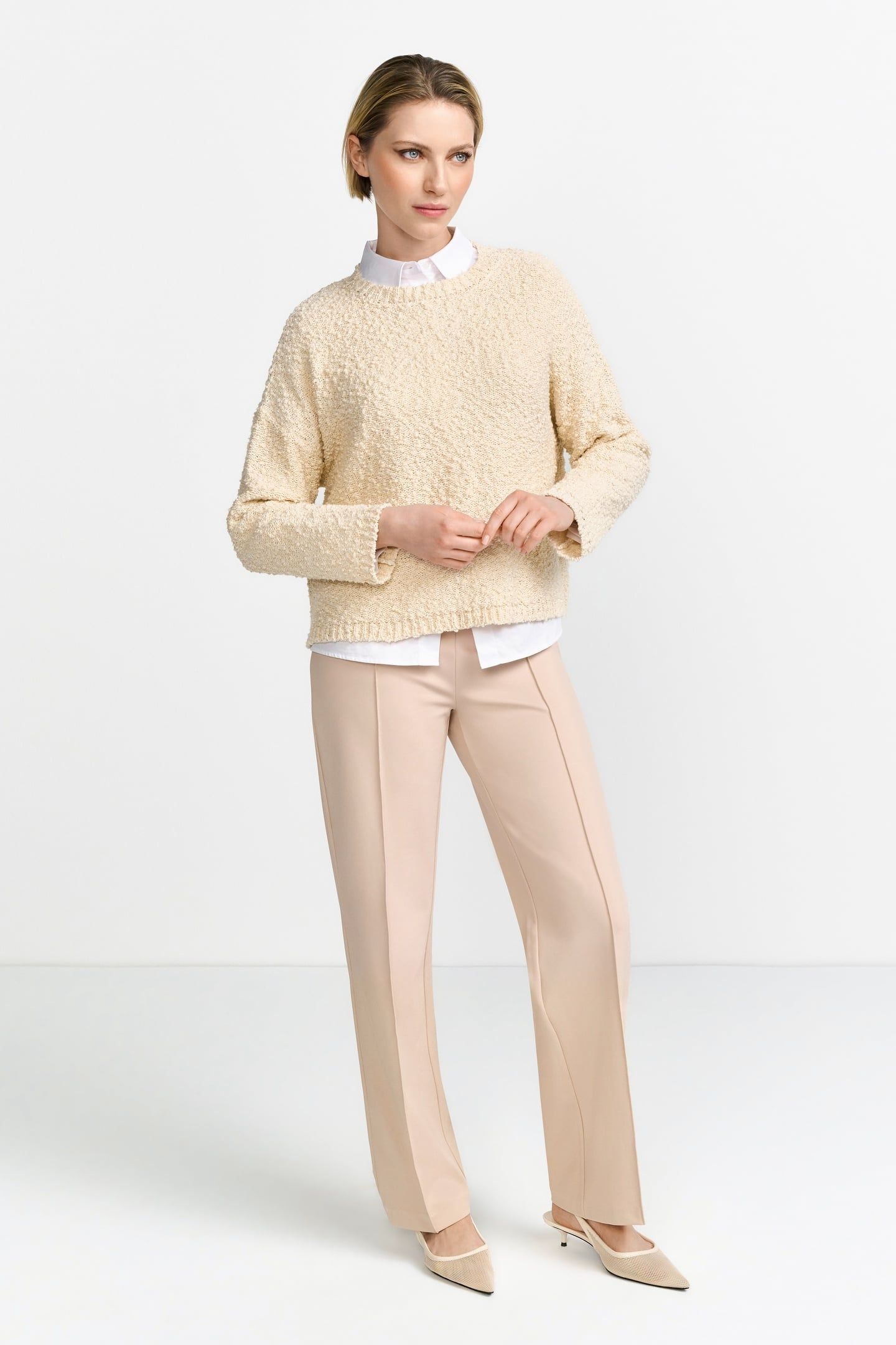 SLUB YARN CREW NECK PEARL WHITE 1