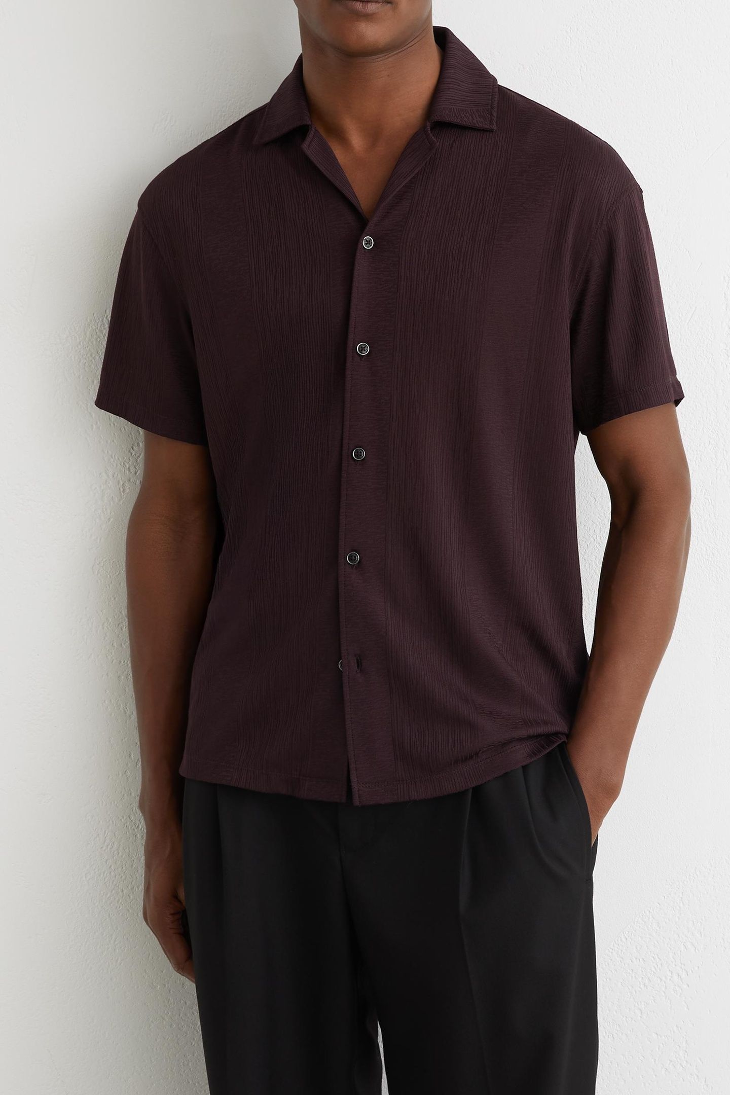 SS STRIPE JACQUARD CUBAN SHIRT CHERRY RED 1