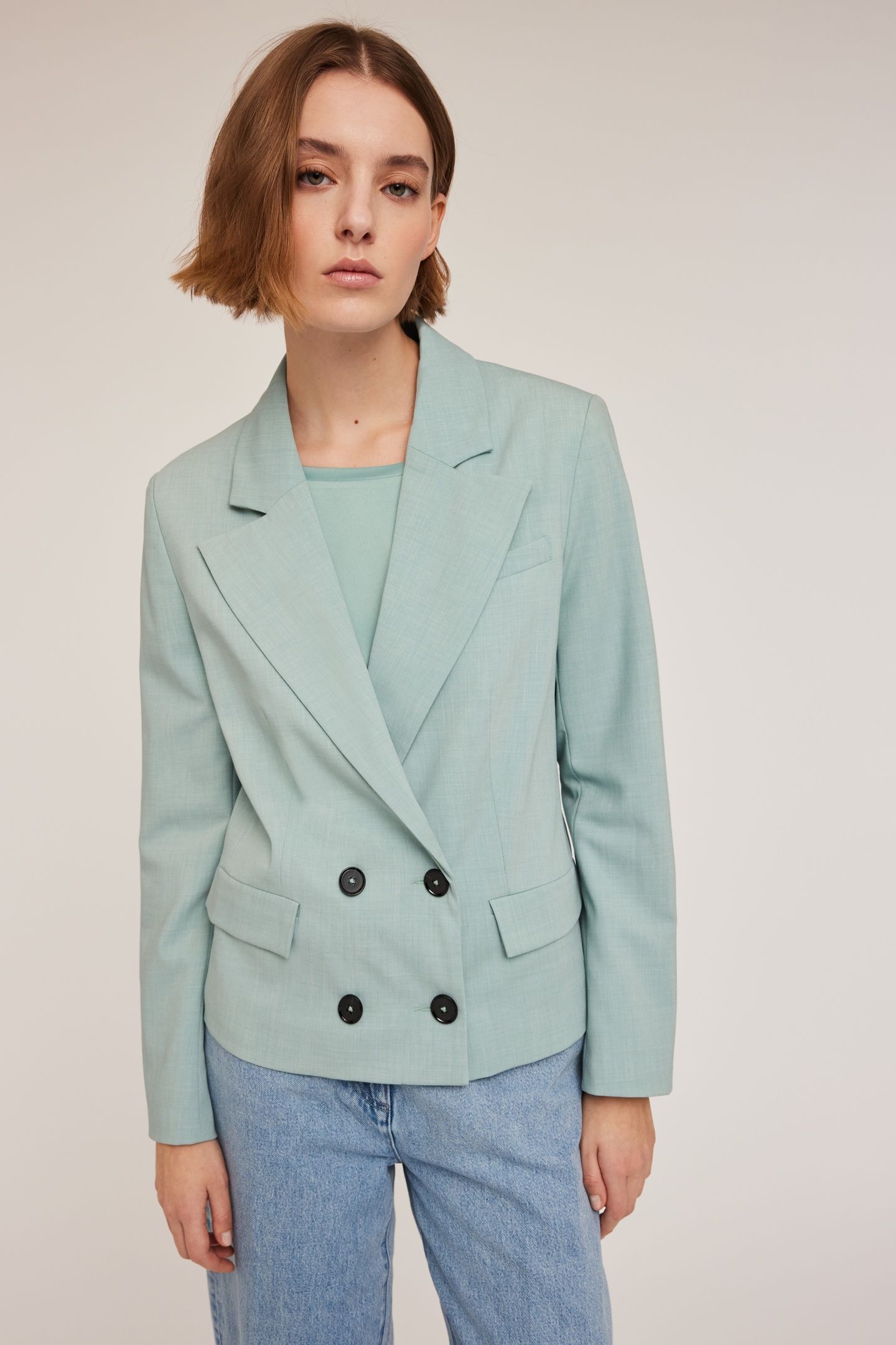 POLYVISCOSE DOUBLE-BREASTED JACKET WATER GREEN 1