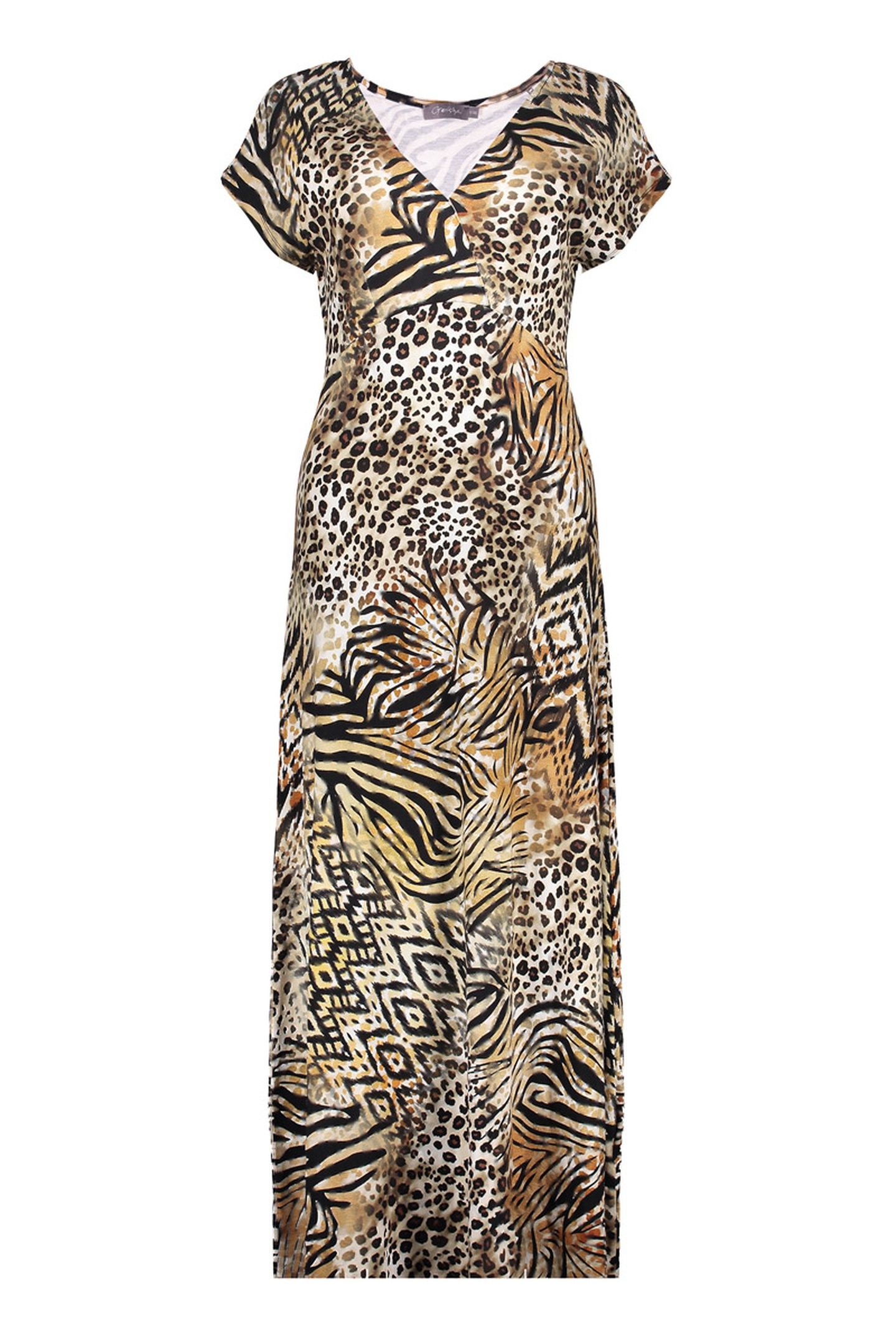 DRESS V-NECK SLEEVELESS AOP BROWN/BLACK 1