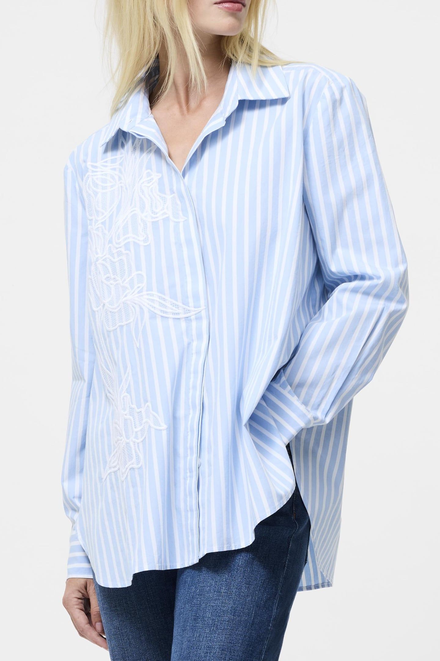 CAMBRIA COTT EMBROIDERED SHIRT ARCTIC BLUE/LINEN WH 1