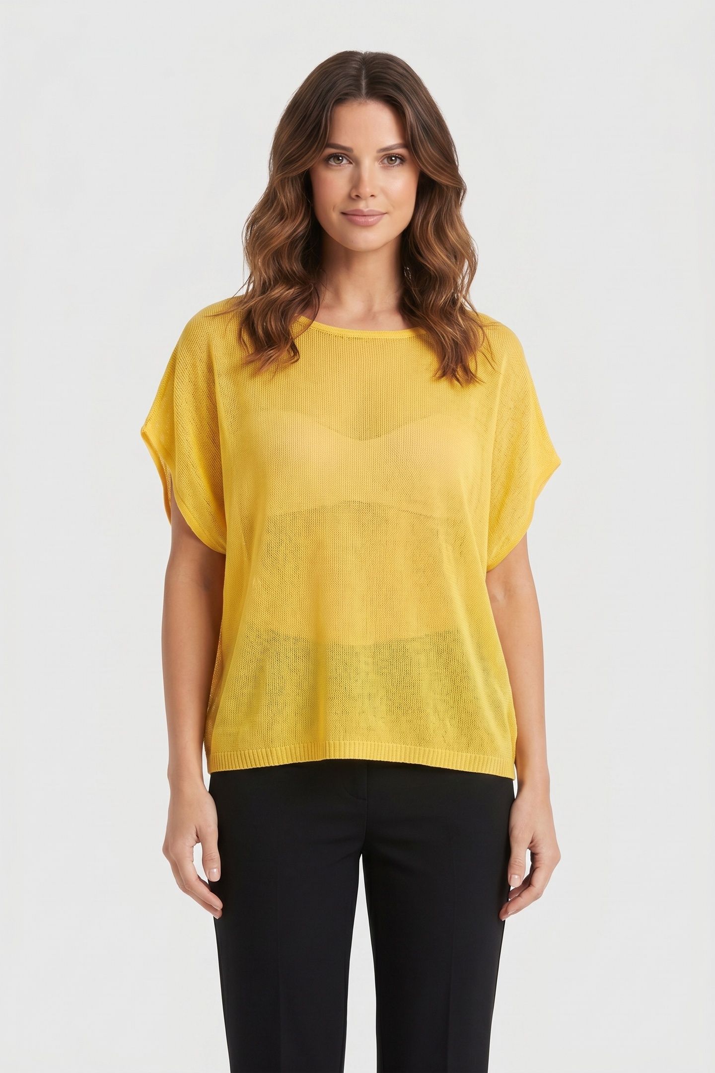 SLEEVELESS TOP REFINED VISCOSE BLEND KNIT YELLOW 1