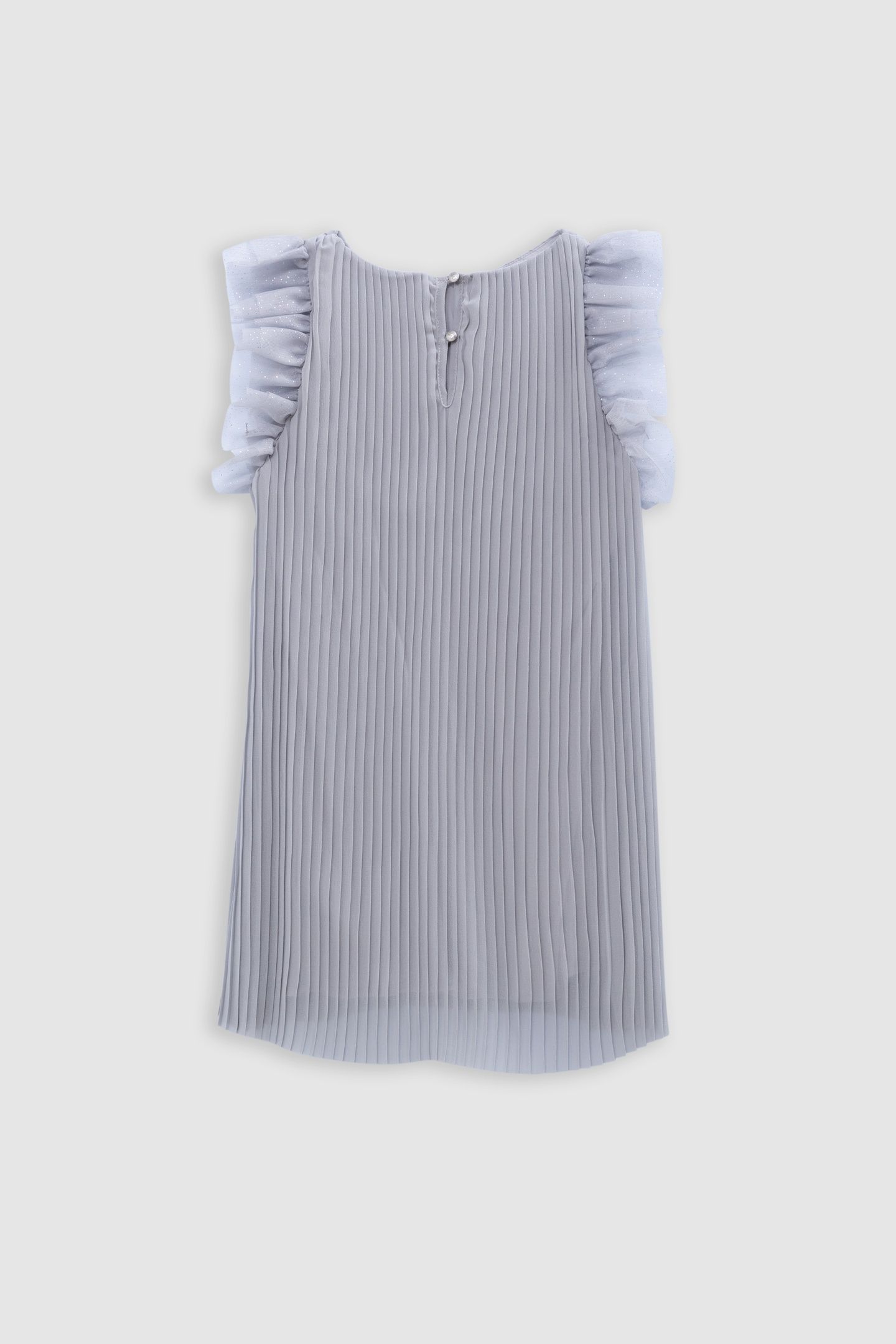 SILVER PLEATED DRESS WITH SWISS TULLE SLEEVES 2