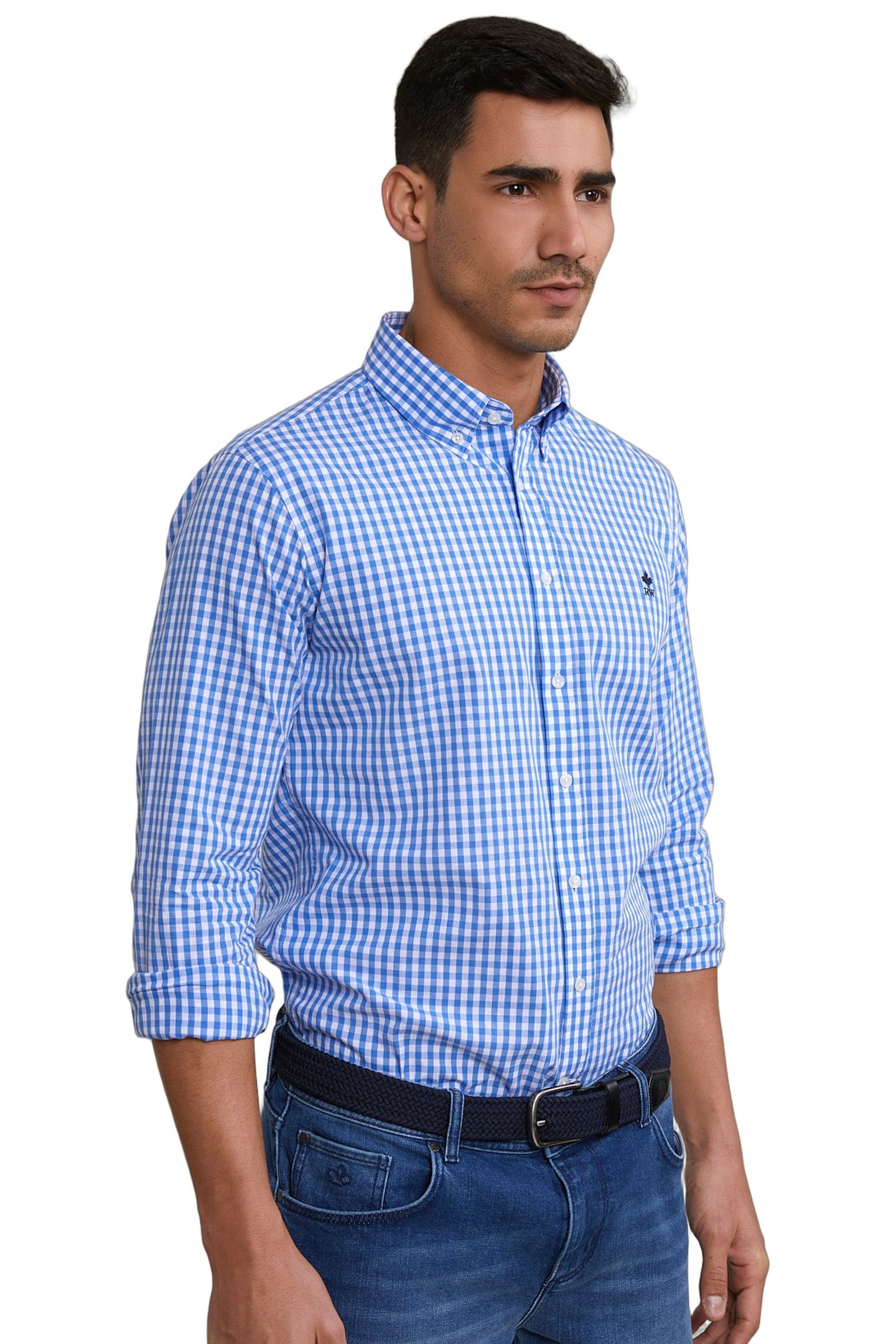SLIM FIT CHECKED SHIRT BLUE/WHITE 2
