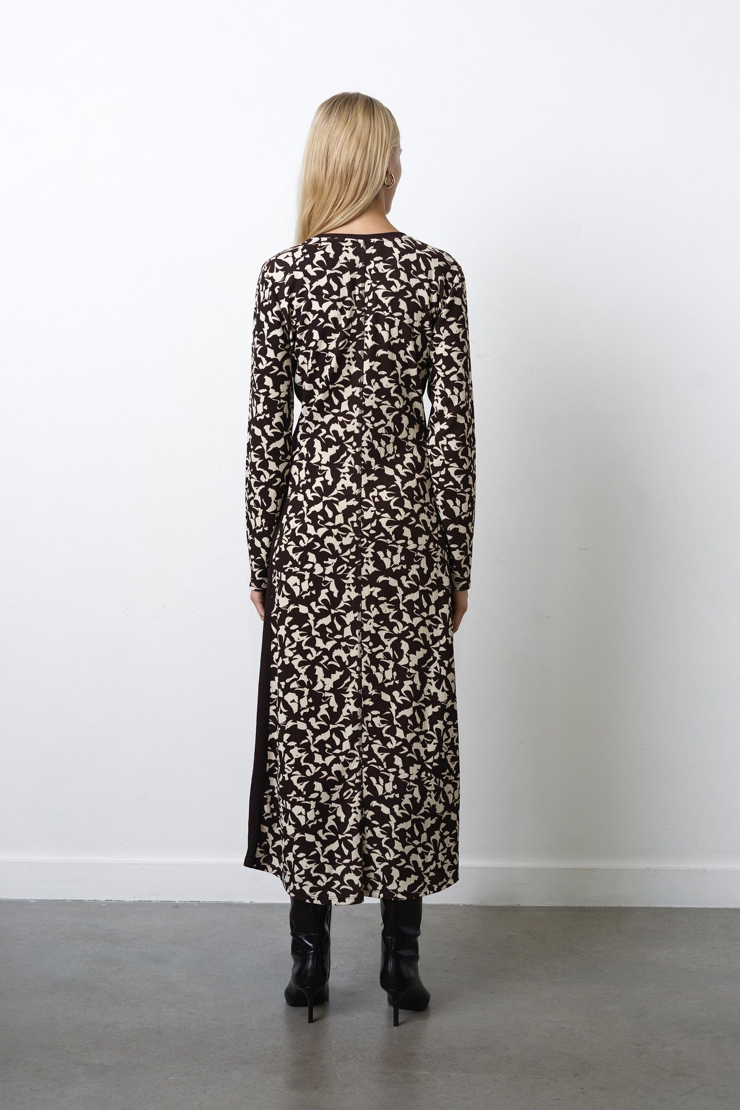 KELLY PRINT JERSEY L/S DRESS BITTER CHOC/PORC CRM 4