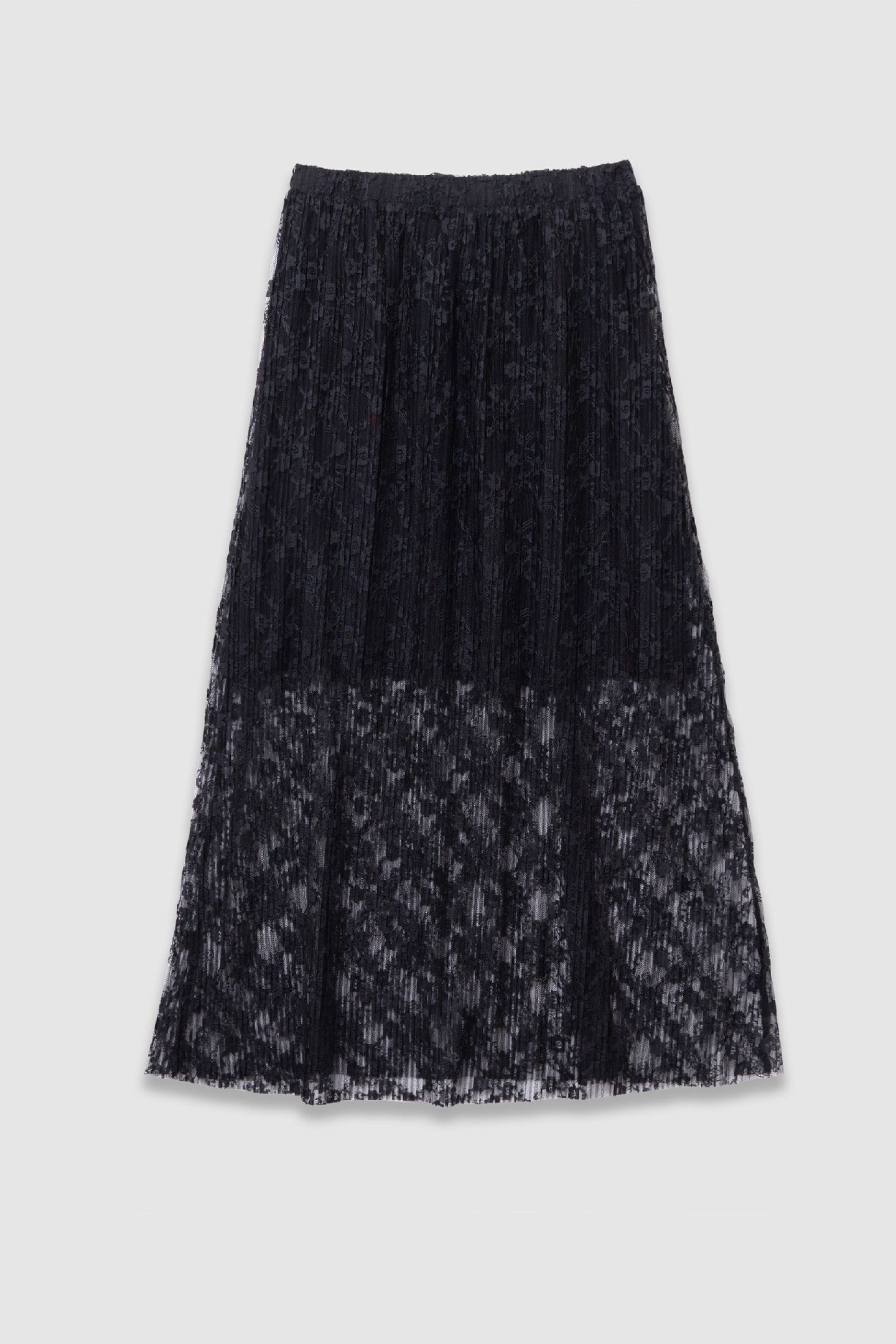 LONG BLACK PLEATED LACE SKIRT 3