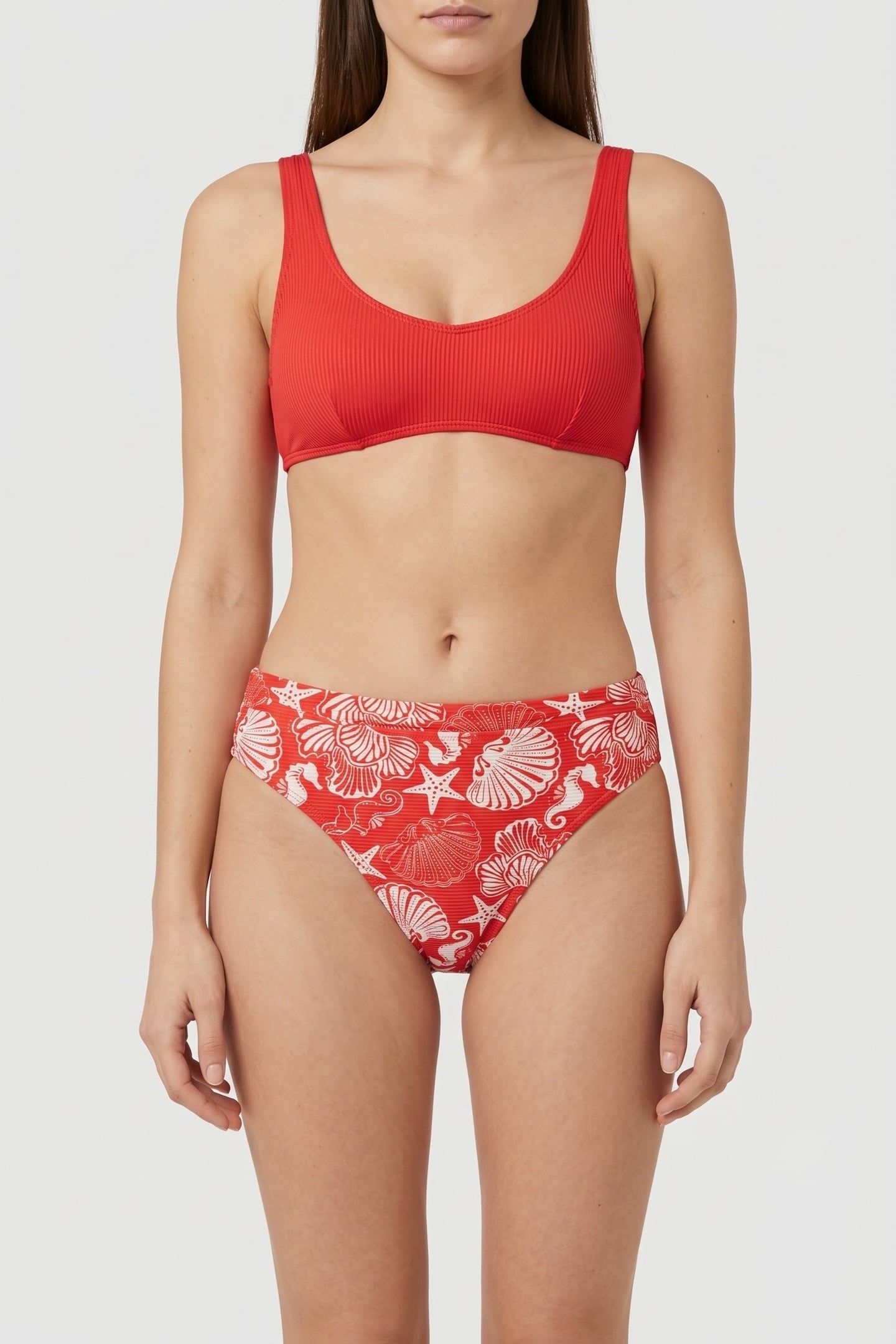HIGH WAIST BIKINI BOTTOM BEACH DAY RED HIBISCUS BEACH DAY 1