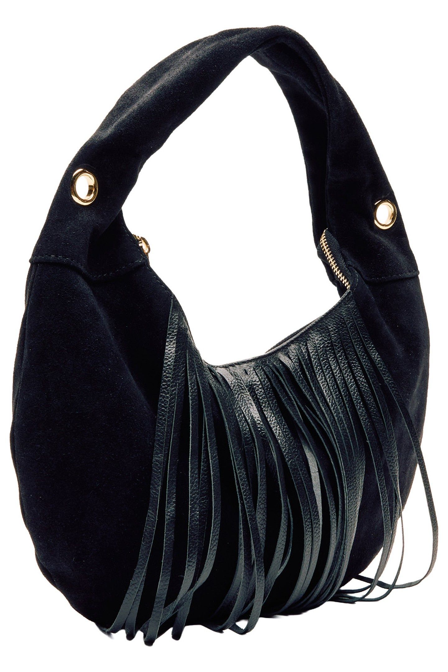 MINI GABI SUEDE FRINGE BLACK W. GOLD 4