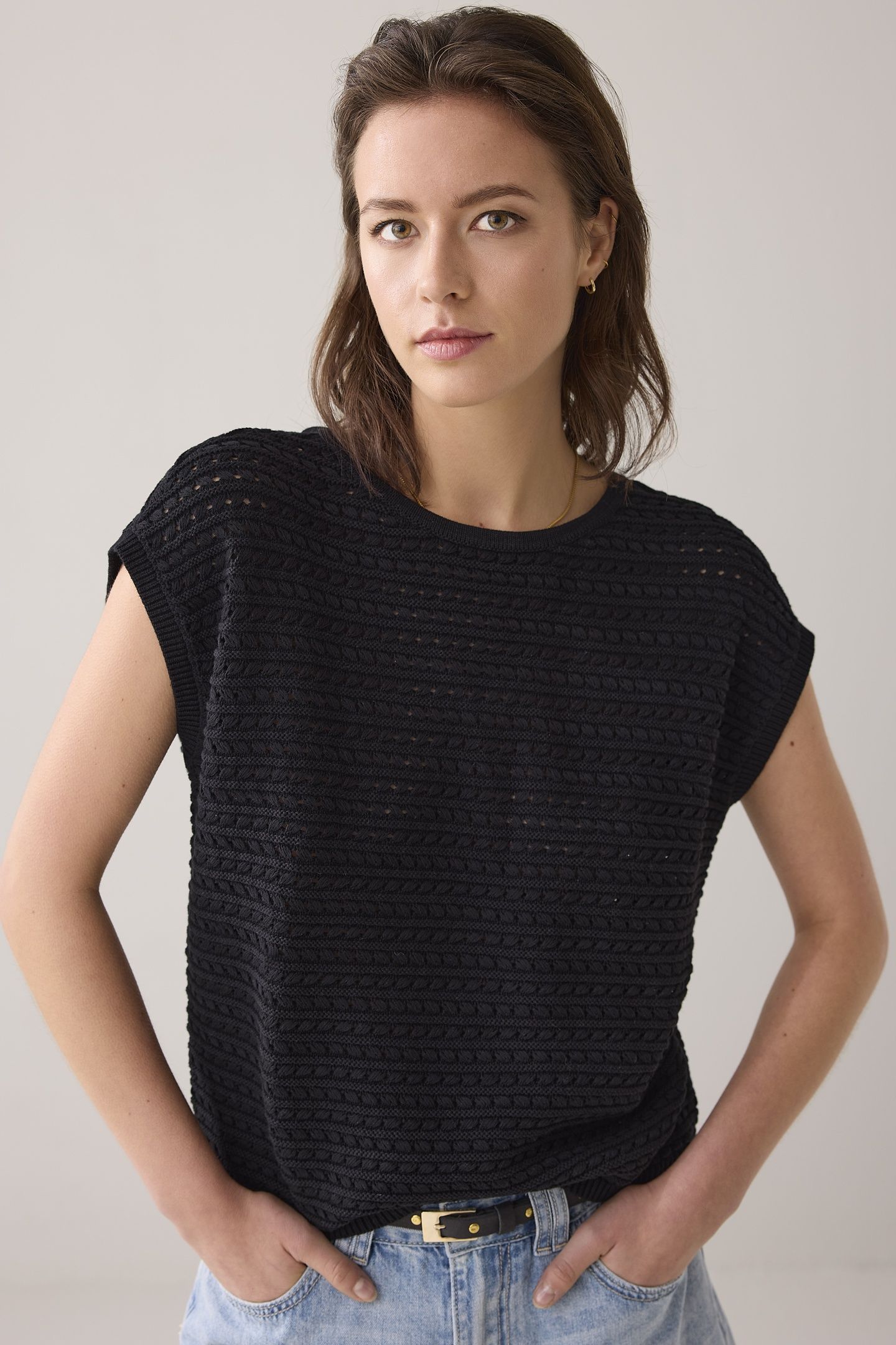 KNITTED TOP HIGH TWISTED COTTON KNIT BLACK 2